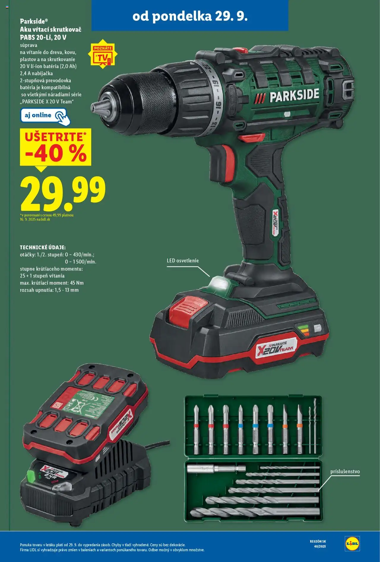 Nové Lidl akcie – leták je platný od 29.09.2025 | Strana: 49 | Produkty: Led osvetlenie, Osvetlenie, Skrutkovač, Nabíjačka