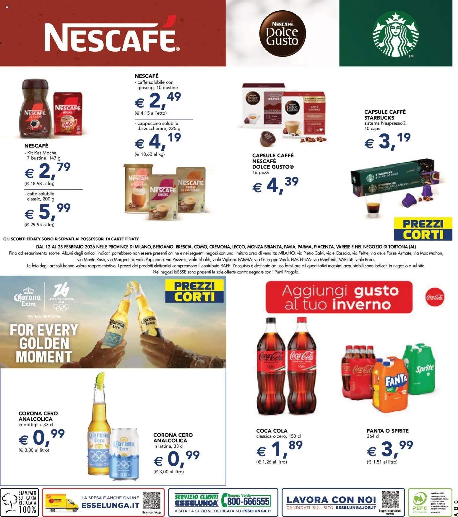 Volantino Esselunga S del 12.02.2026 | Pagina: 28 | Prodotti: Caffè, Fanta, Coca Cola