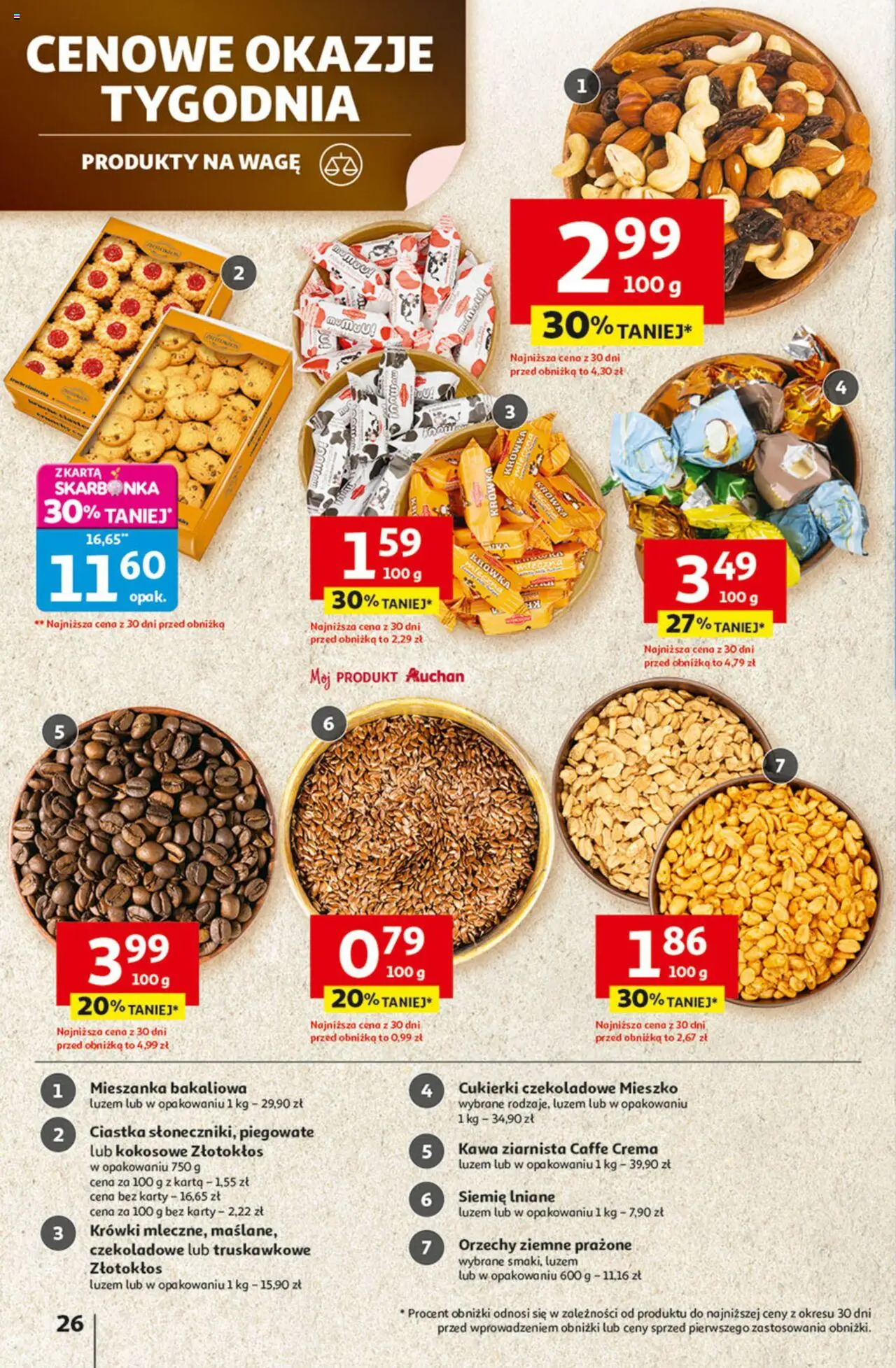 Auchan Gazetka - Odlotowe ceny na start szkoły Hipermarket od 14.08.2025 | Strona: 26 | Produkty: Karta, Siemie lniane, Ciastka, Krówki