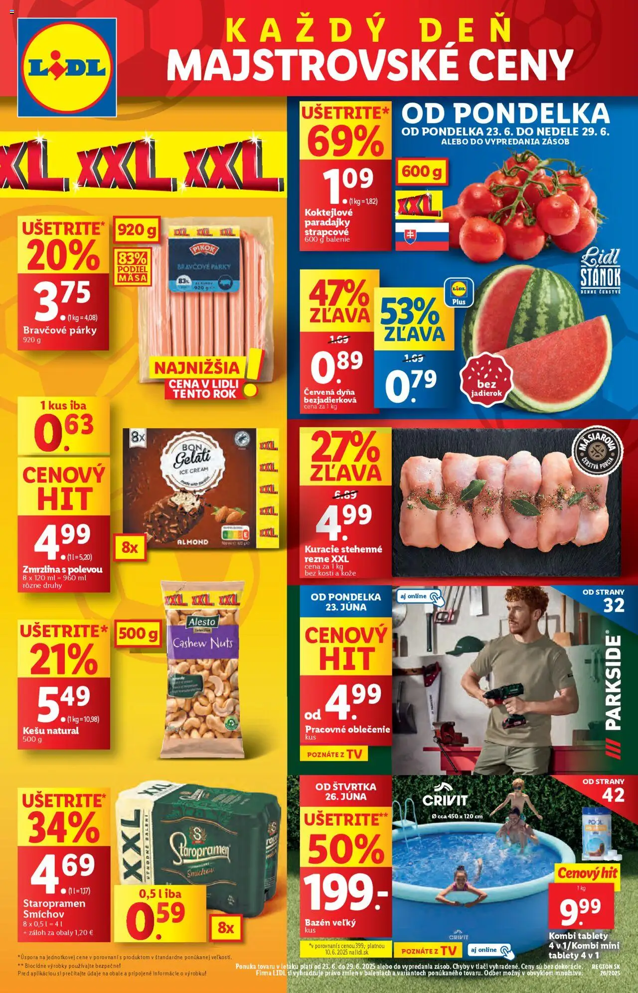 Lidl leták │ platný od 23.06.2025 | Strana: 1 | Produkty: Tv, Paradajky, Zmrzlina, Bazén