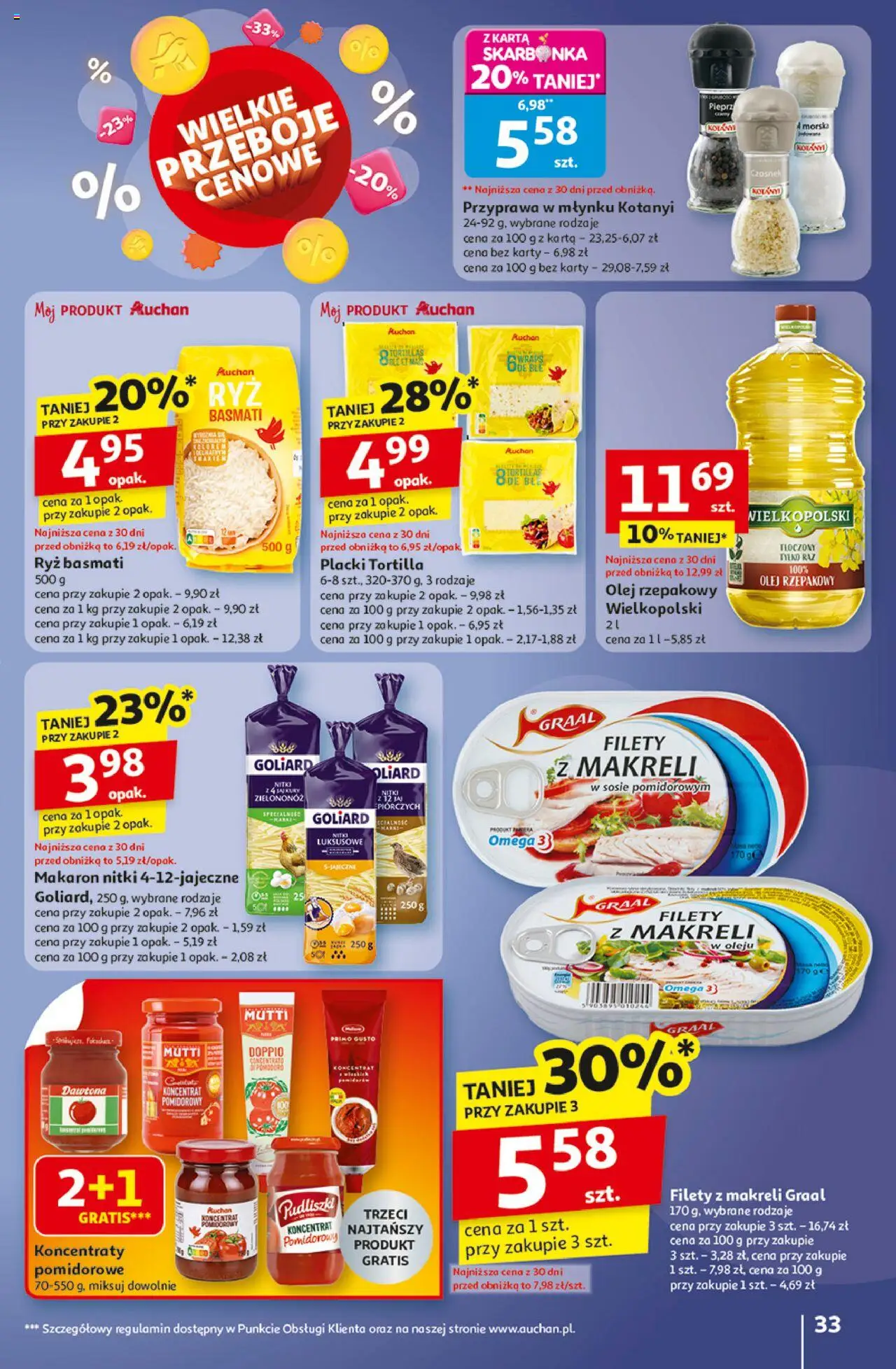 Auchan Gazetka - Wielkie przeboje cenowe Hipermarket od 02.10.2025 | Strona: 33 | Produkty: Olej, Ryż, Makaron, Pieprz