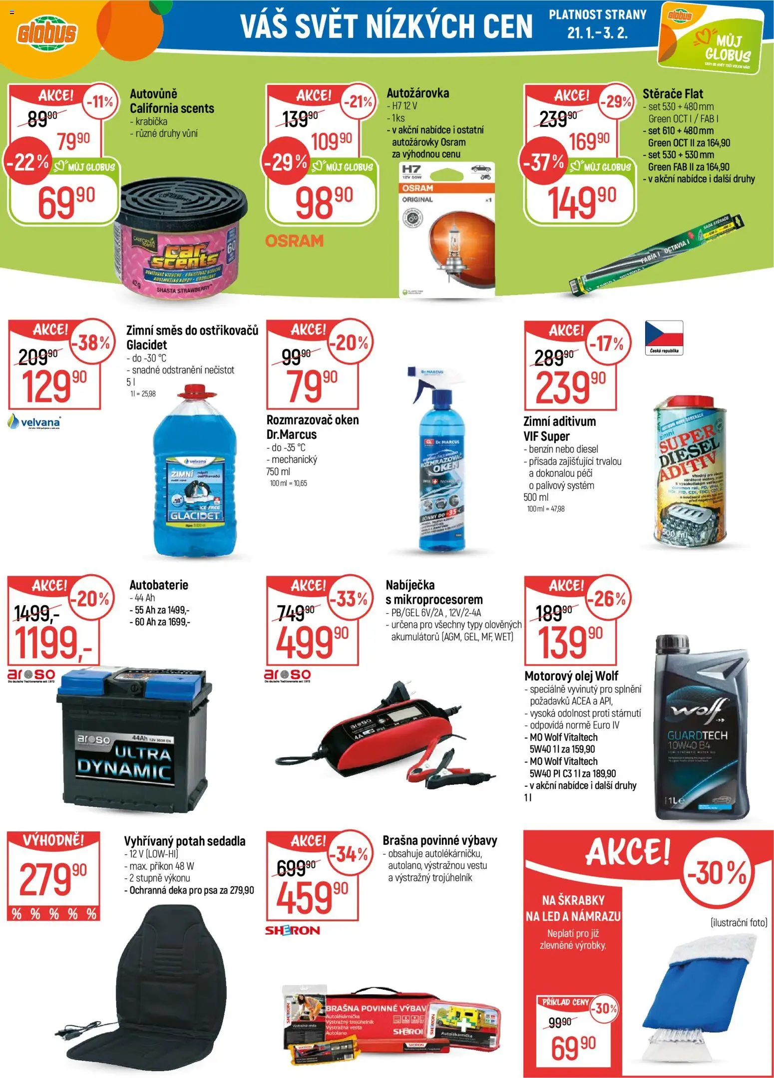 Globus leták - Praha Černý Most od 21.01.2026 | Strana: 29 | Produkty: Benzín, Zimní směs do ostřikovačů, Motorový olej, LED