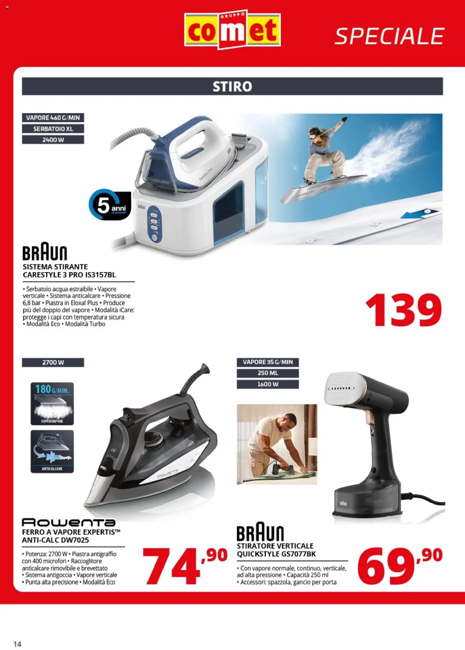 Volantino Comet del 10.03.2026 | Pagina: 14 | Prodotti: Stiratore verticale, Anticalcare, Acqua