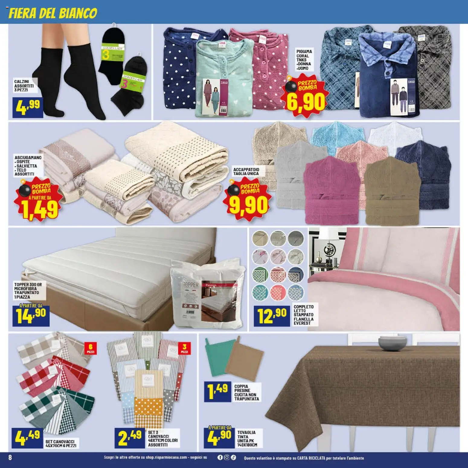 Volantino RisparmioCasa del 07.01.2026 | Pagina: 8 | Prodotti: Calzini, Accappatoio, Letto, Asciugamano