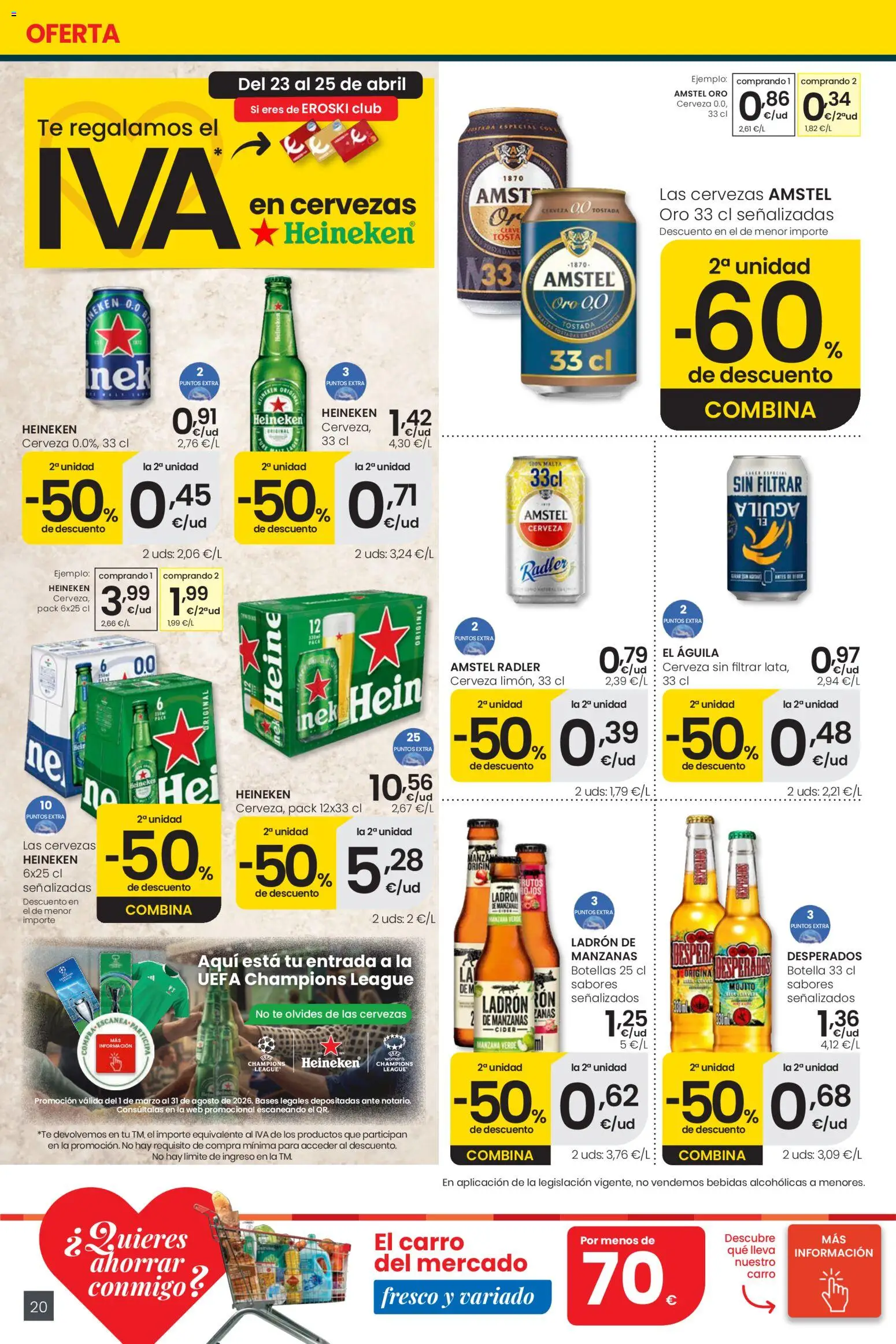 Eroski Quieres ahorrar conmigo Center │ válido desde el 16.04.2026 | Página: 20 | Productos: Cerveza, Manzanas, Manzana, Σπανάκι