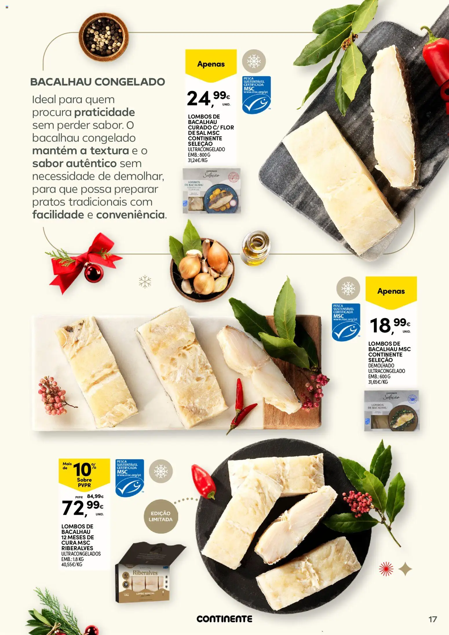 Continente - Frescos: Mais tempo à mesa com todos │ válido de 16.12.2025 | Página: 17 | Produtos: Bacalhau, Pratos, Sal