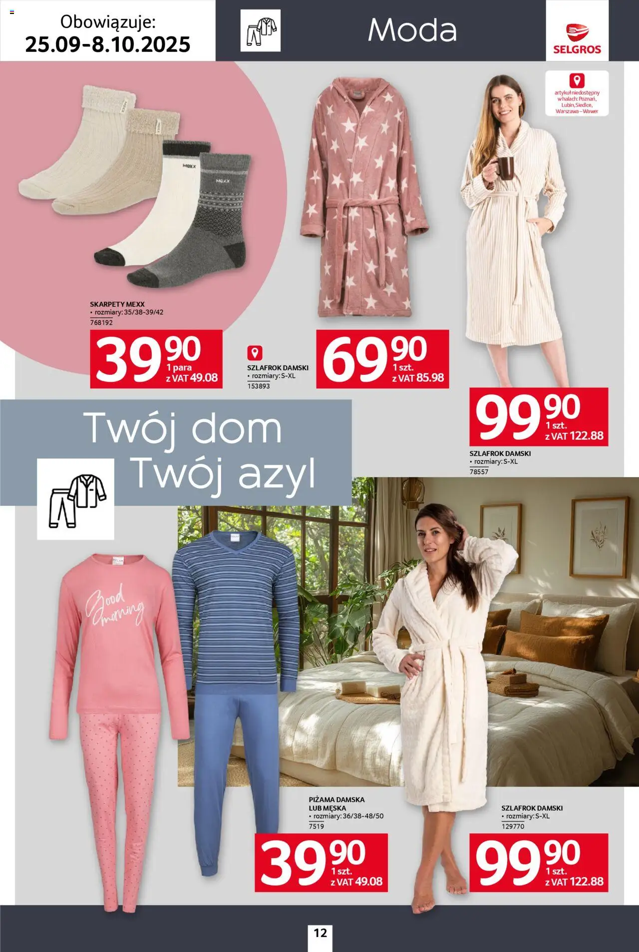 Selgros cash&carry Gazetka - Home&Deco od 25.09.2025 | Strona: 12 | Produkty: Skarpety, Piżama, Szlafrok