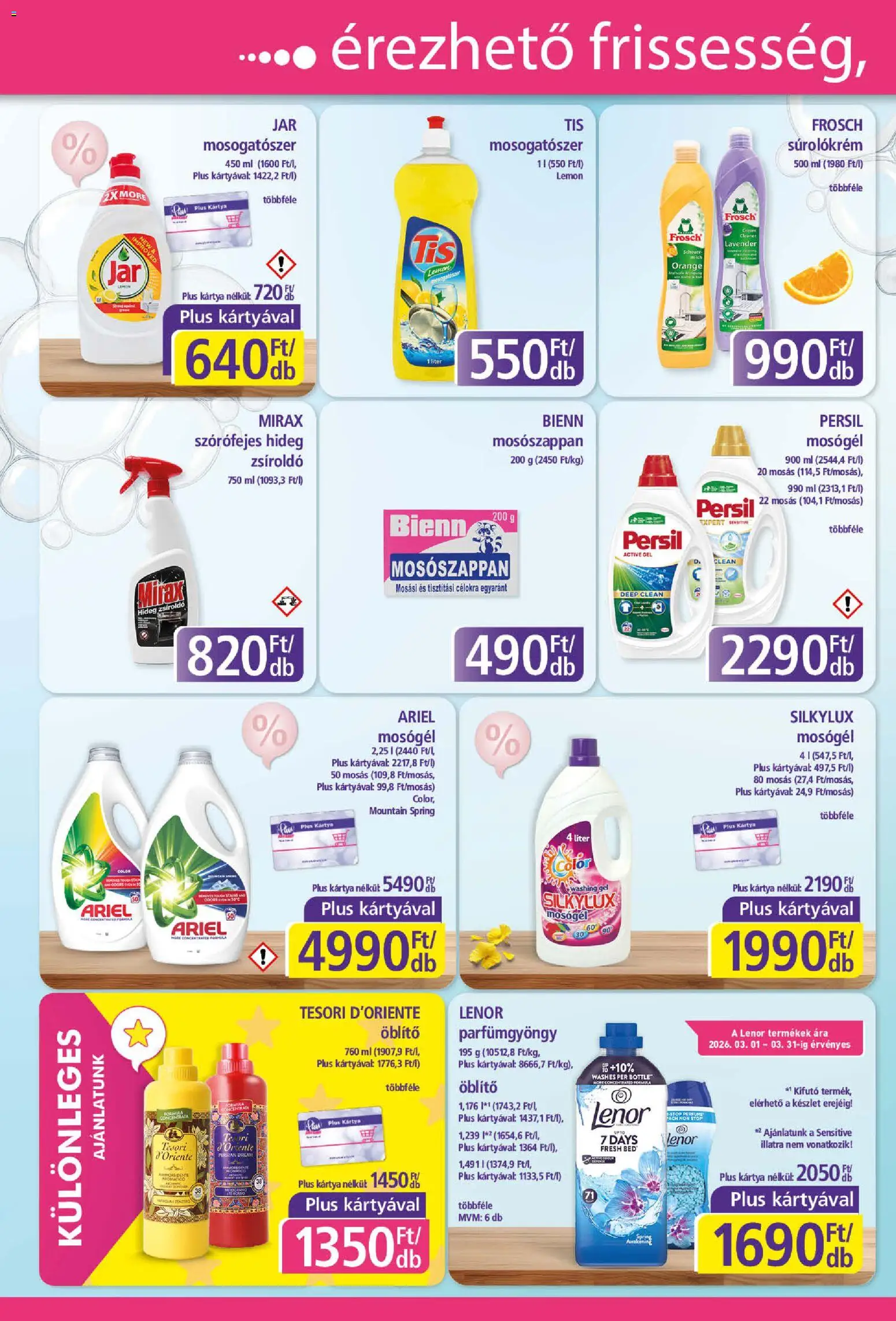 Plus Market akciós ujság - amely érvényes a következő dátumtól: 19.03.2026 | Oldal: 2 | Termékek: Ariel, Persil, Mosógél, Mosogatószer