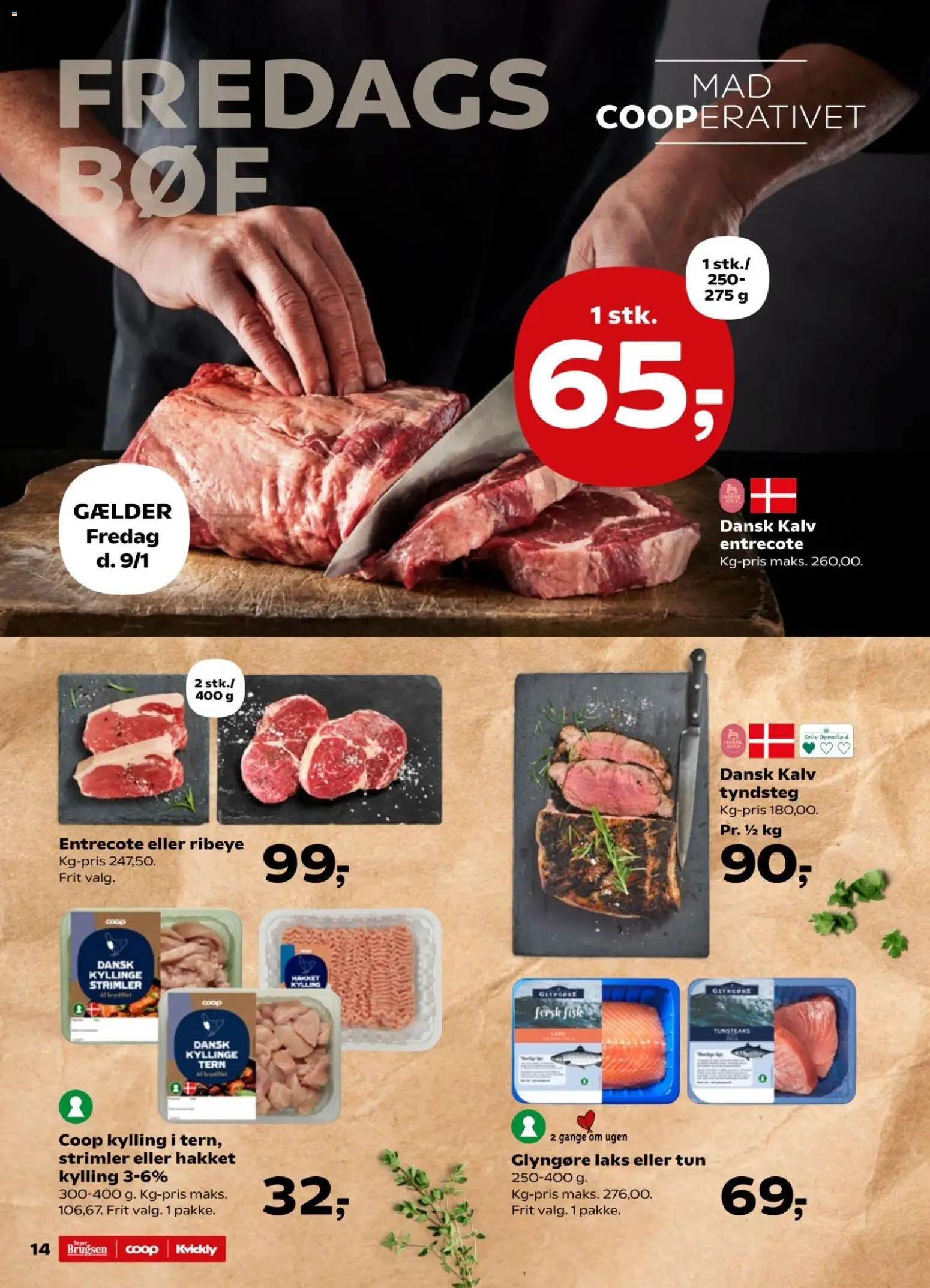 Kvickly tilbudsavis – gyldig fra 09.01.2026 | Side: 14 | Produkter: Entrecote, Tun