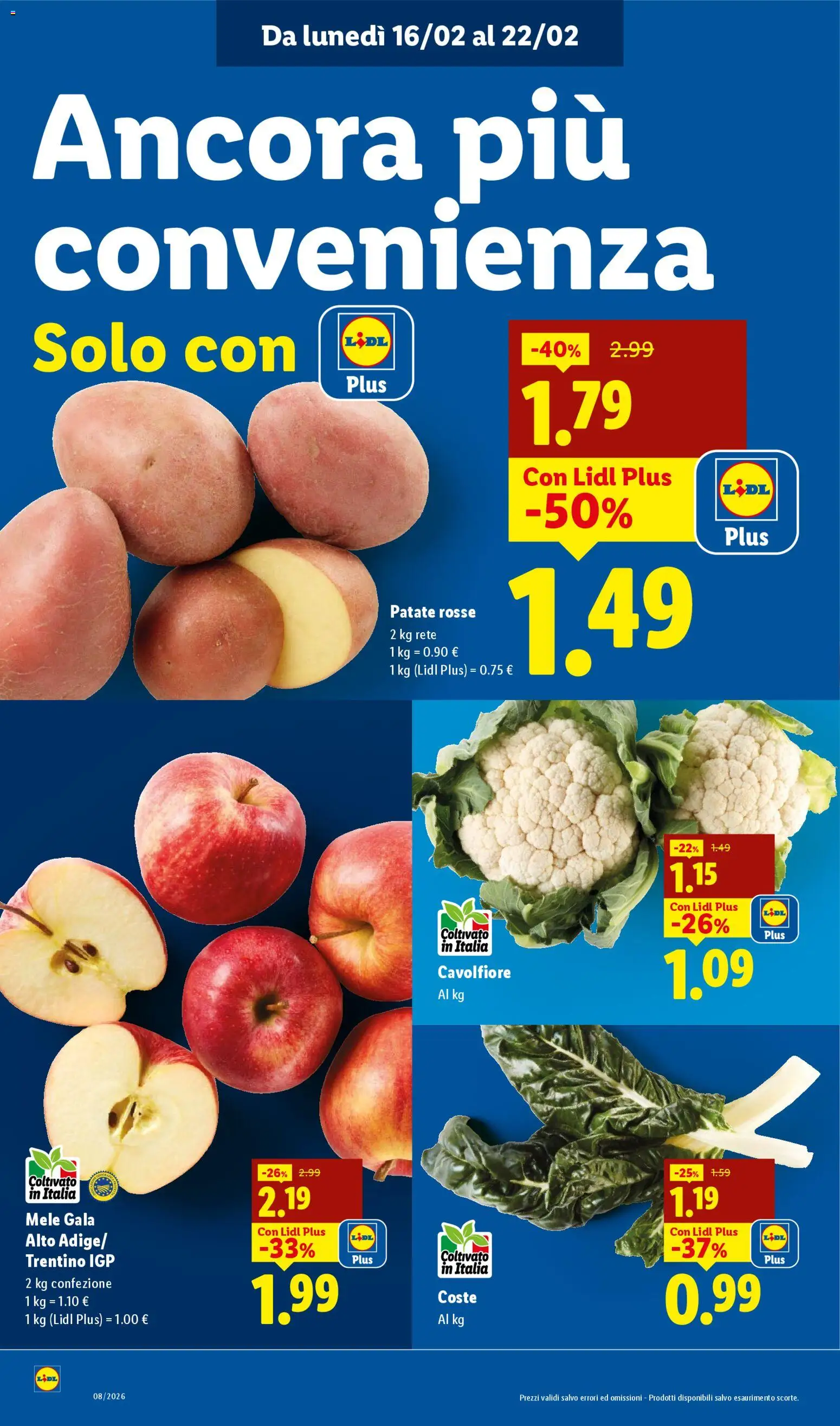 Volantino Lidl del 16.02.2026 | Pagina: 2 | Prodotti: Mele, Patate, Cavolfiore