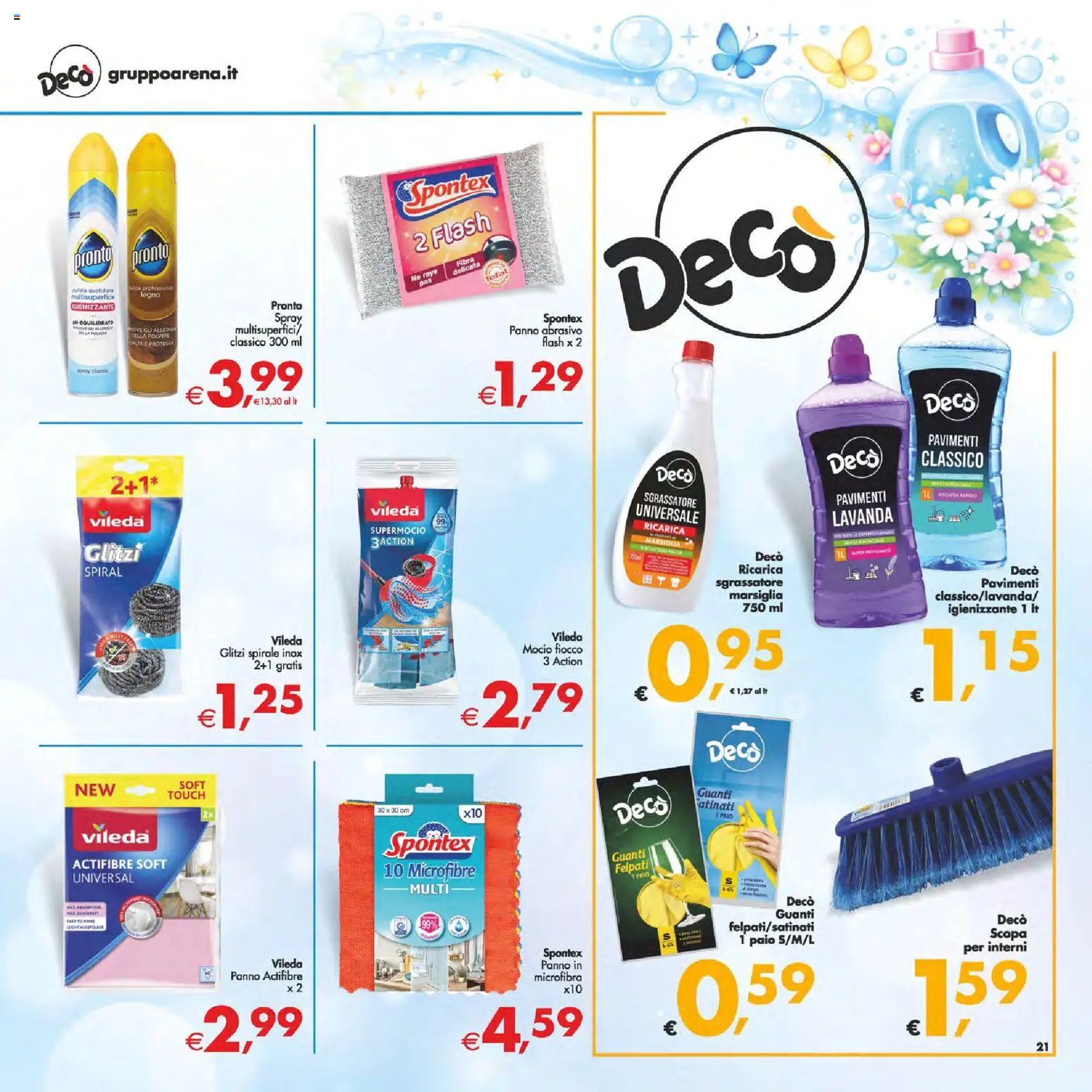 Volantino Decò del 06.03.2026 | Pagina: 21 | Prodotti: Sgrassatore, Guanti, Scopa, Lavanda