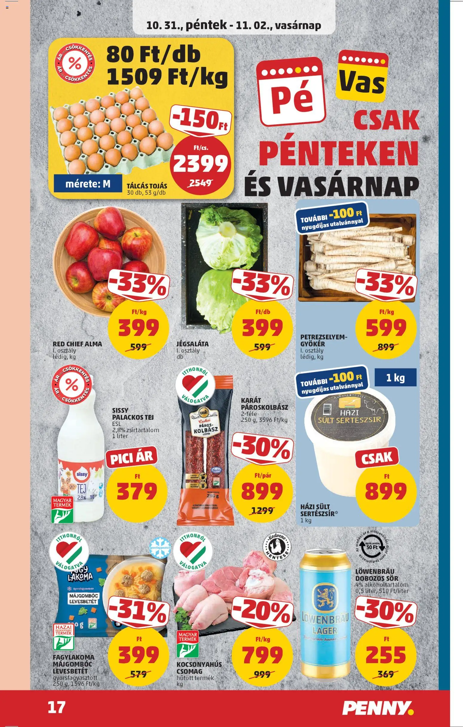 PENNY akciós ujság - amely érvényes a következő dátumtól: 30.10.2025 | Oldal: 21 | Termékek: Petrezselyem, Kolbász, Dobozos sör, Alma