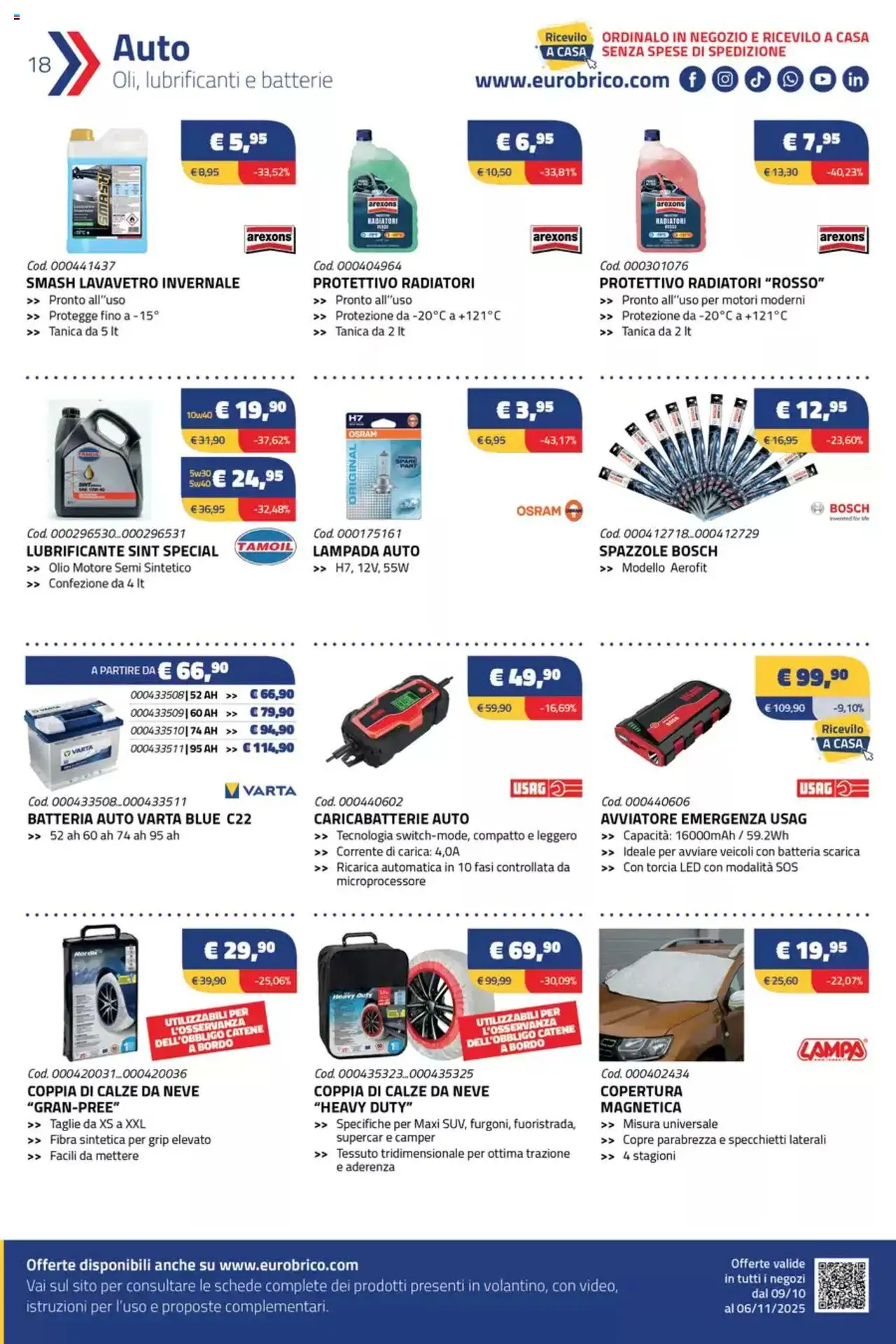 Volantino Eurobrico del 09.10.2025 | Pagina: 18 | Prodotti: Olio motore, Olio, Tanica, Batterie