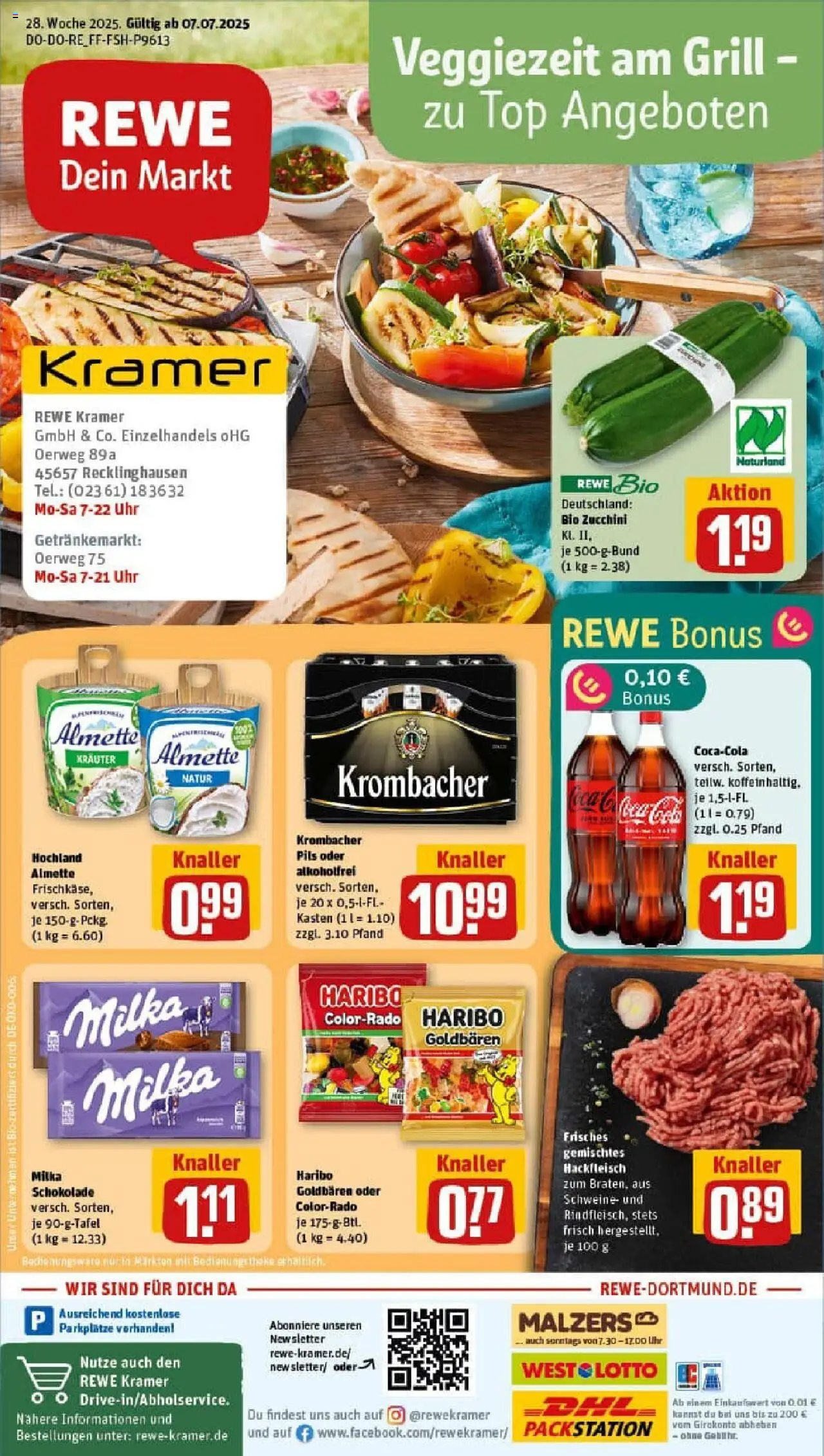 Rewe prospekt Recklinghausen	 - gültig ab dem 06.07.2025 | Seite: 1 | Produkte: Grill, Milka schokolade, Milka, Krombacher