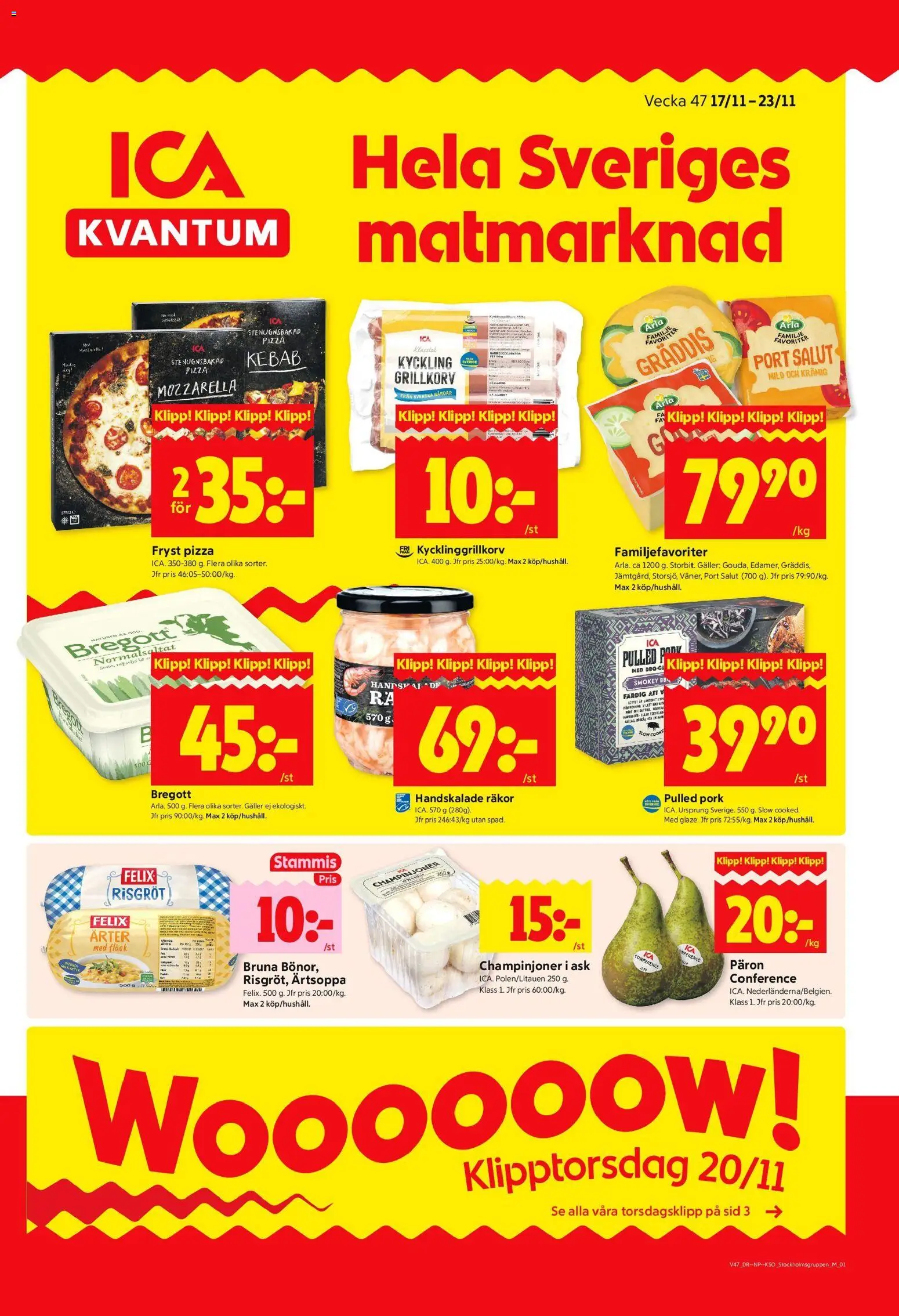 ICA Kvantum reklamblad aktuell från 17.11.2025 | Sida: 1 | Produkter: Galler, Bregott, Pizza, Fläsk