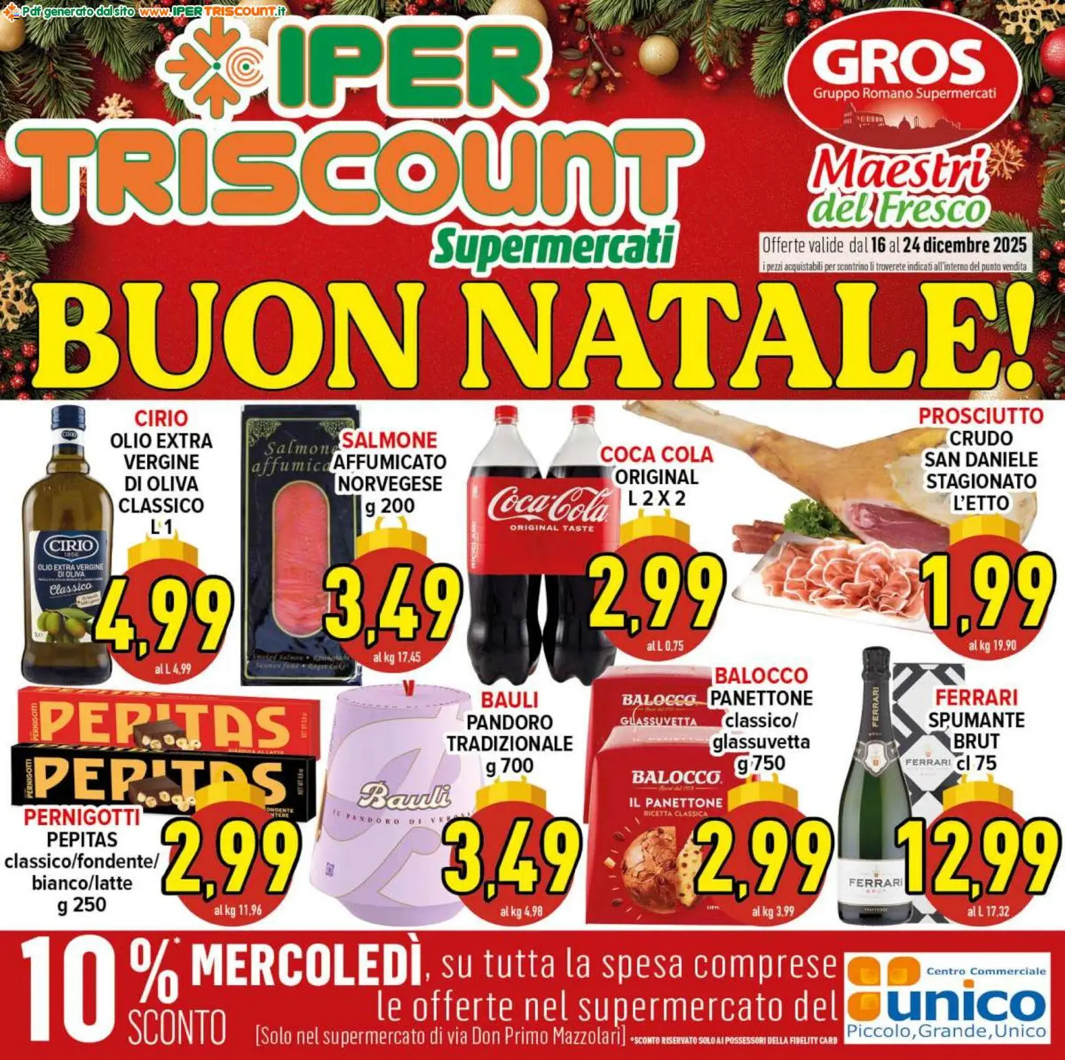 Volantino Ipertriscount del 16.12.2025 | Pagina: 1 | Prodotti: Salmone, Pandoro, Panettone, Olio extra vergine