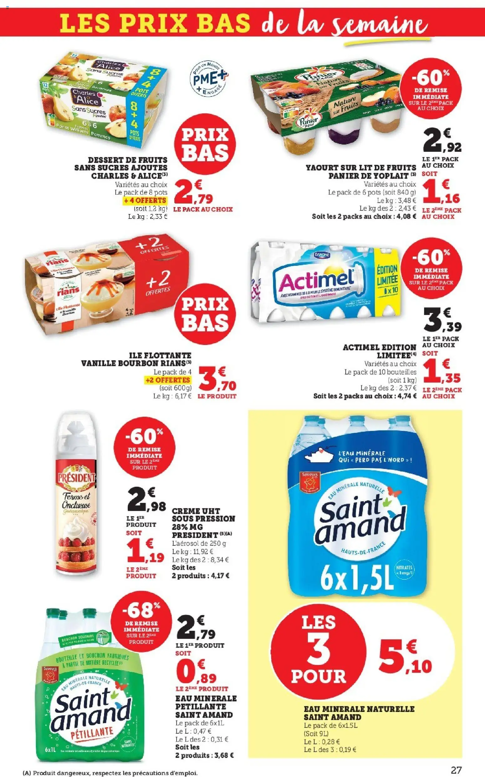 {H1} | Page: 27 | Produits: Eau minérale, Panier, Pommes, Crème