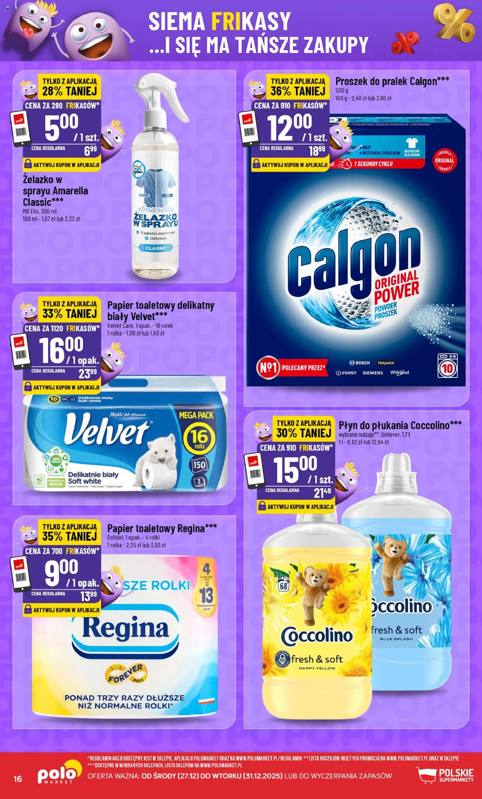 POLOmarket Gazetka - Frikasowe Hity od 27.12.2025 | Strona: 16 | Produkty: Calgon, Papier toaletowy, Rolki, Coccolino