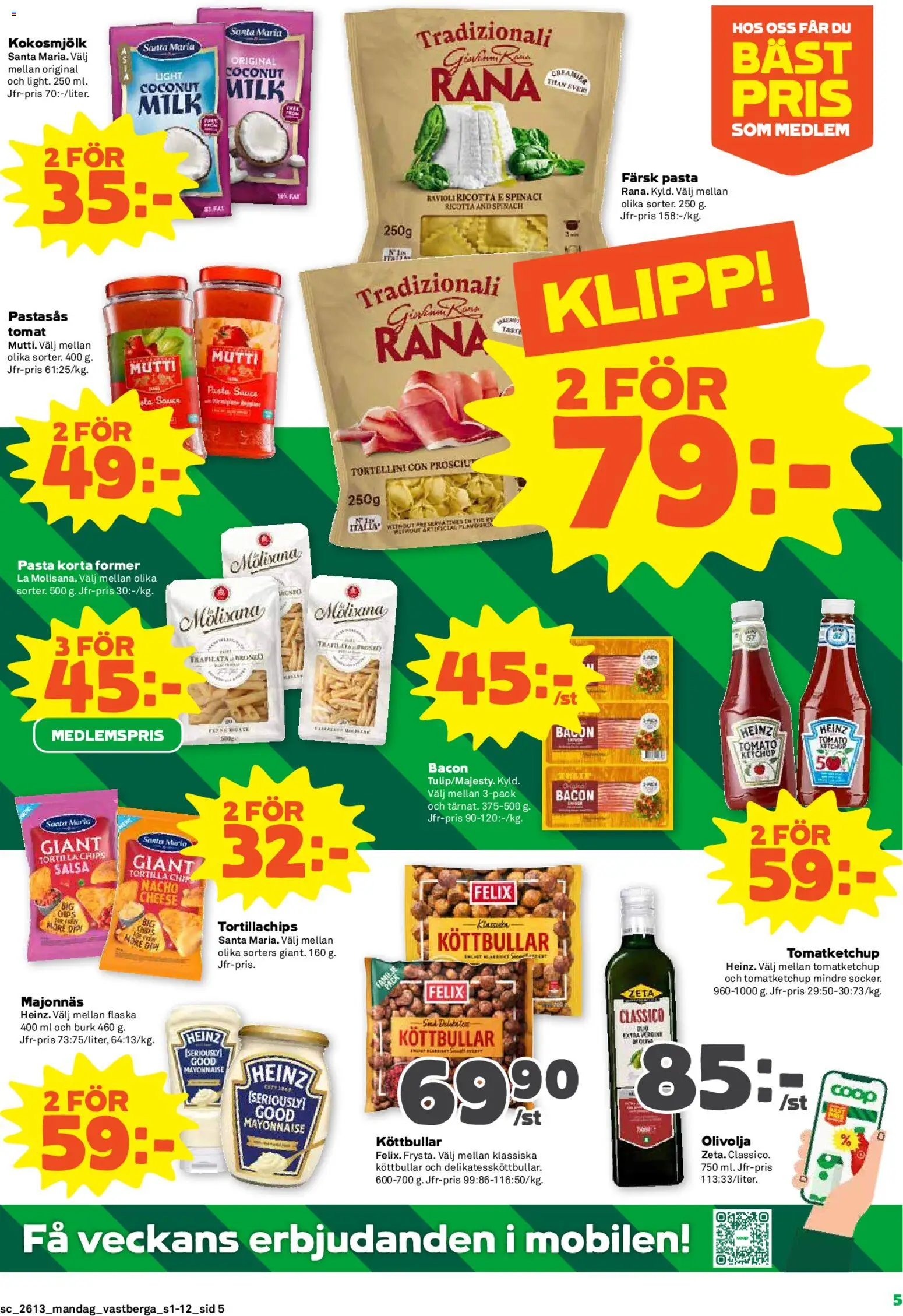 Coop Forum reklamblad aktuell från 23.03.2026 | Sida: 5 | Produkter: Salsa, Chips, Majonnäs, Olivolja