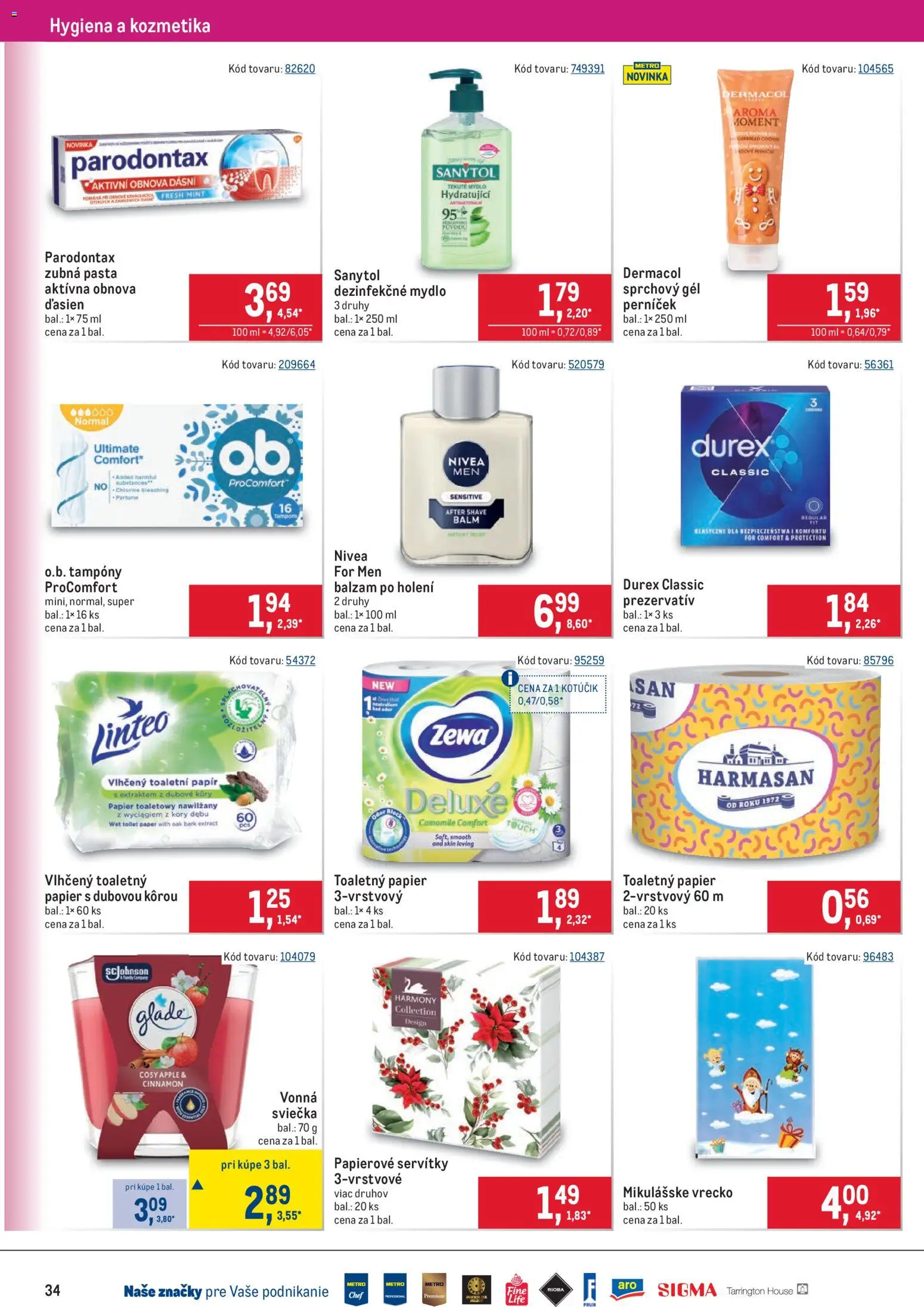 Nové Metro akcie – leták je platný od 05.11.2025 | Strana: 34 | Produkty: Sanytol, Apple, Toaletný papier, Sprchový gél