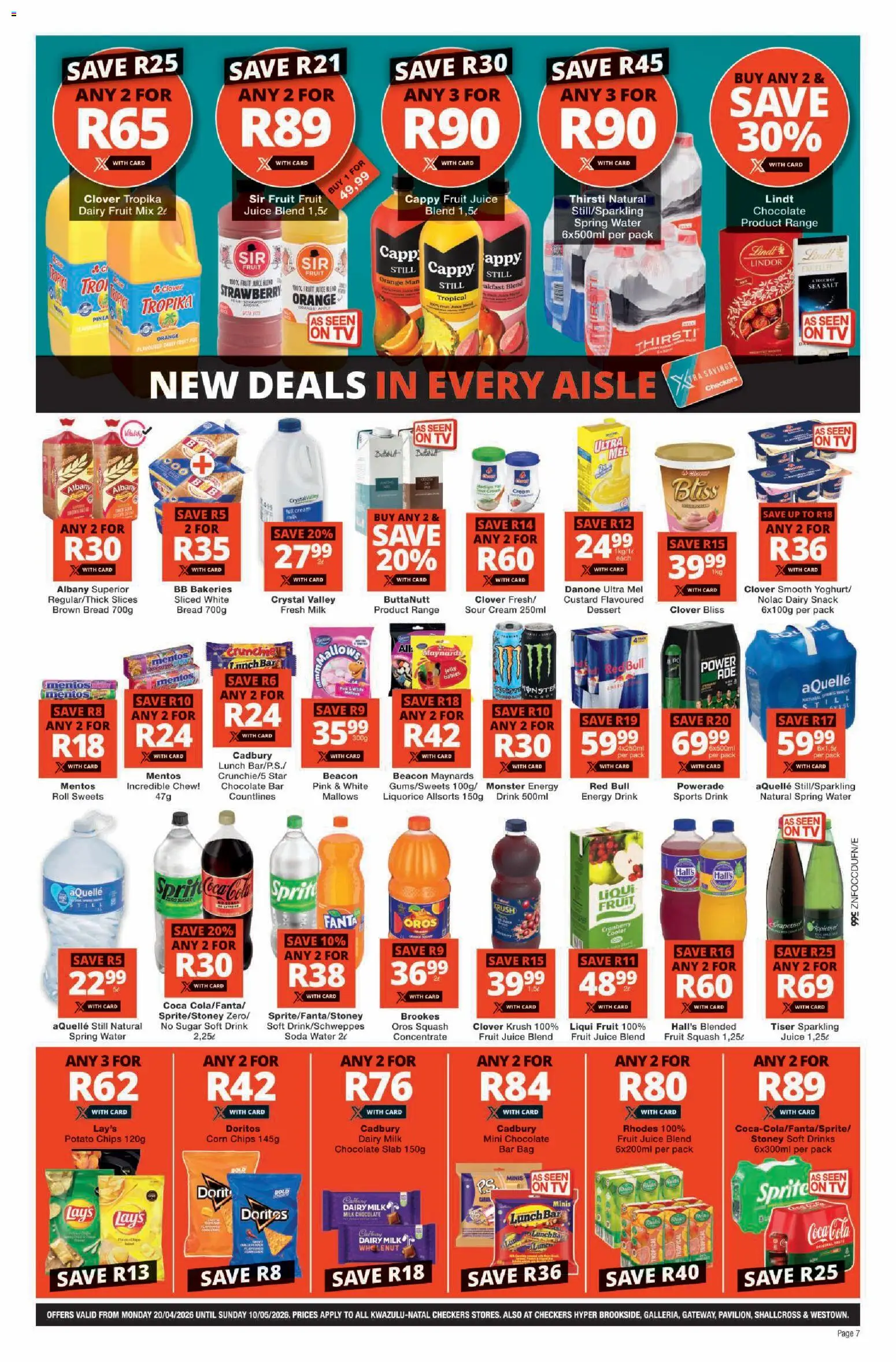 New Checkers catalogue – valid from 20.04.2026 | Page: 7 | Products: Sweets, Cooler, Milk, Bread