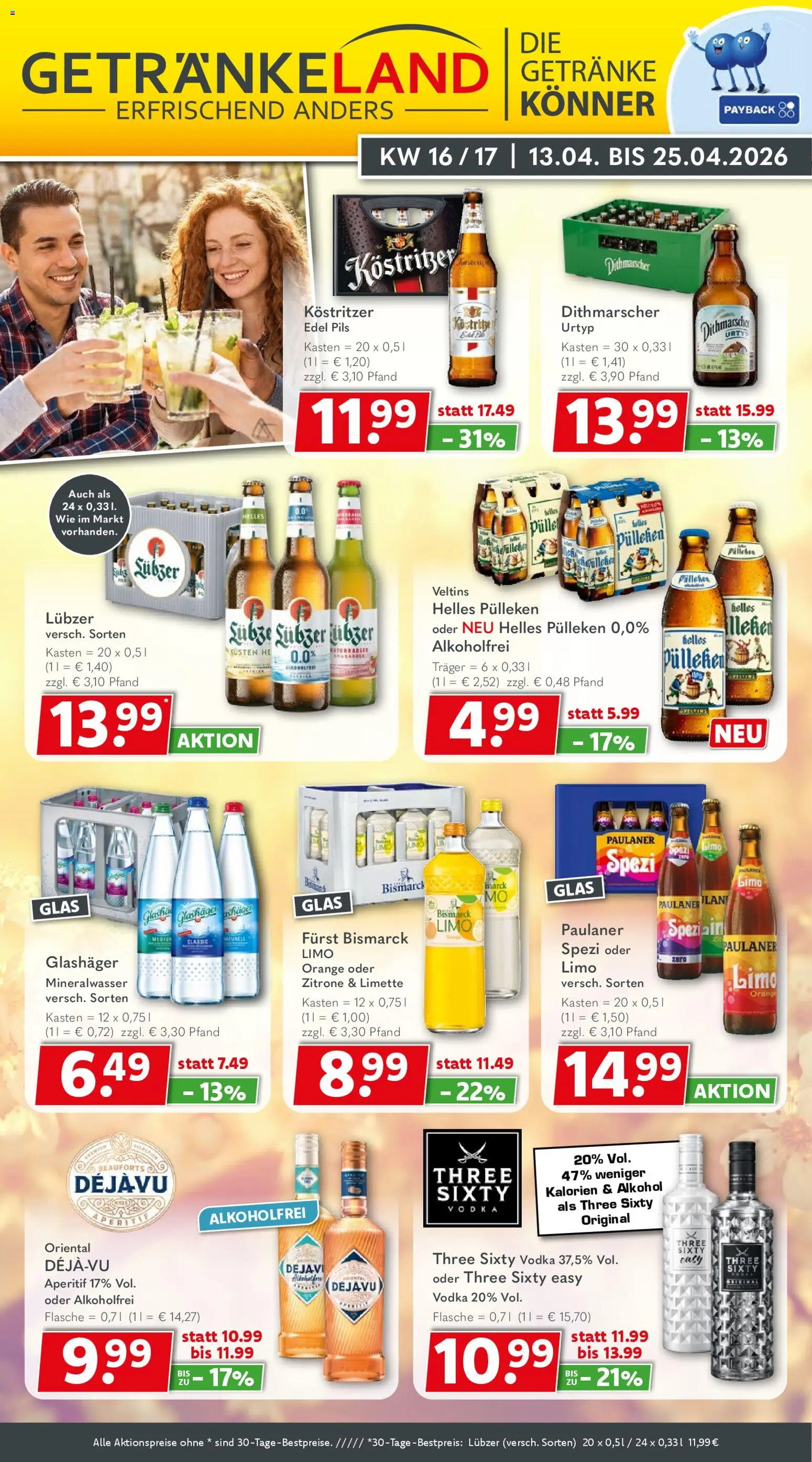 Getränkeland Prospekt 	 – gültig ab 13.04.2026 | Seite: 1 | Produkte: Helles pulleken, Lubzer, Paulaner, Veltins