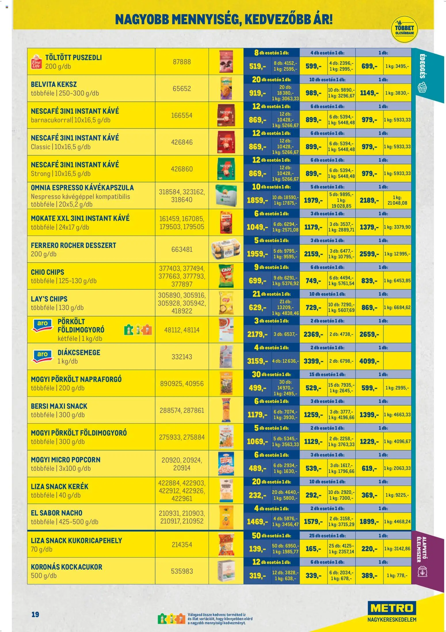 Metro akciós ujság - amely érvényes a következő dátumtól: 07.04.2026 | Oldal: 19 | Termékek: Nescafé, Chips, Kukoricapehely, Instant kávé