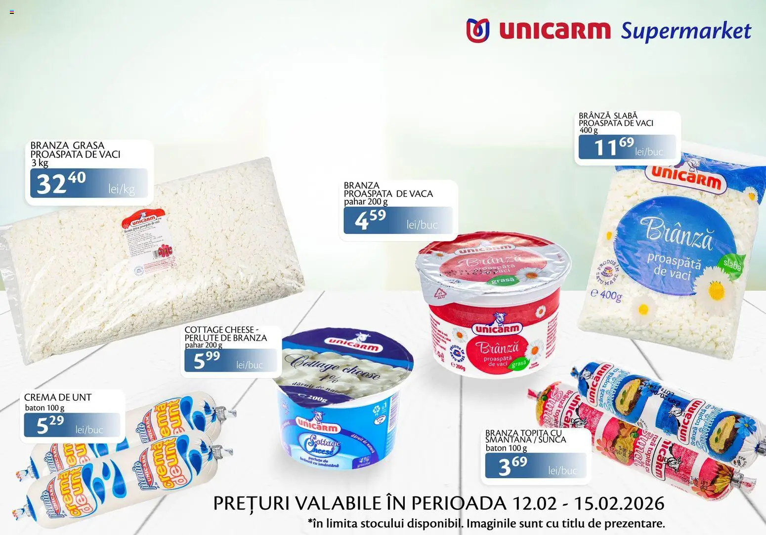 Noul catalog Unicarm – valabil de la 12.02.2026 | Pagină: 3 | Produse: Unt, Brânză, Cremă, Smântână