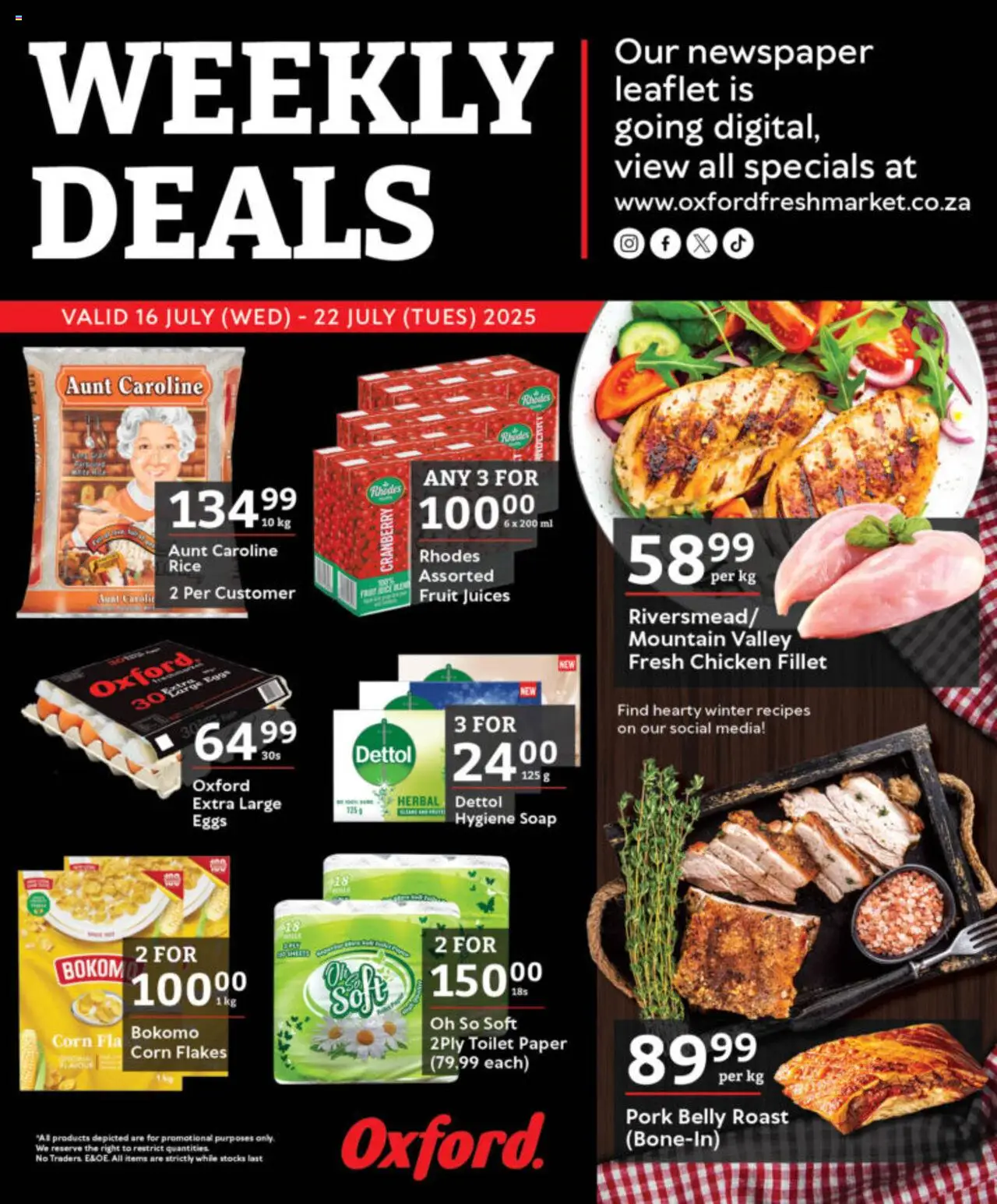 Oxford Freshmarket Specials │ valid from 16.07.2025 | Page: 1 | Products: Toilet, Flakes, Fruit, Toilet paper
