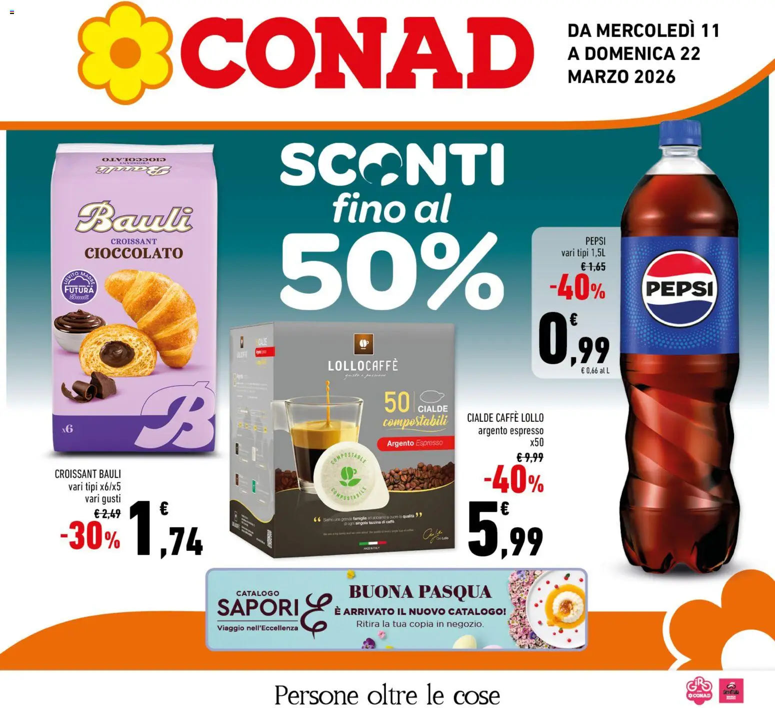 Volantino Conad del 11.03.2026 | Pagina: 1 | Prodotti: Cioccolato, Croissant, Tazzina, Pepsi