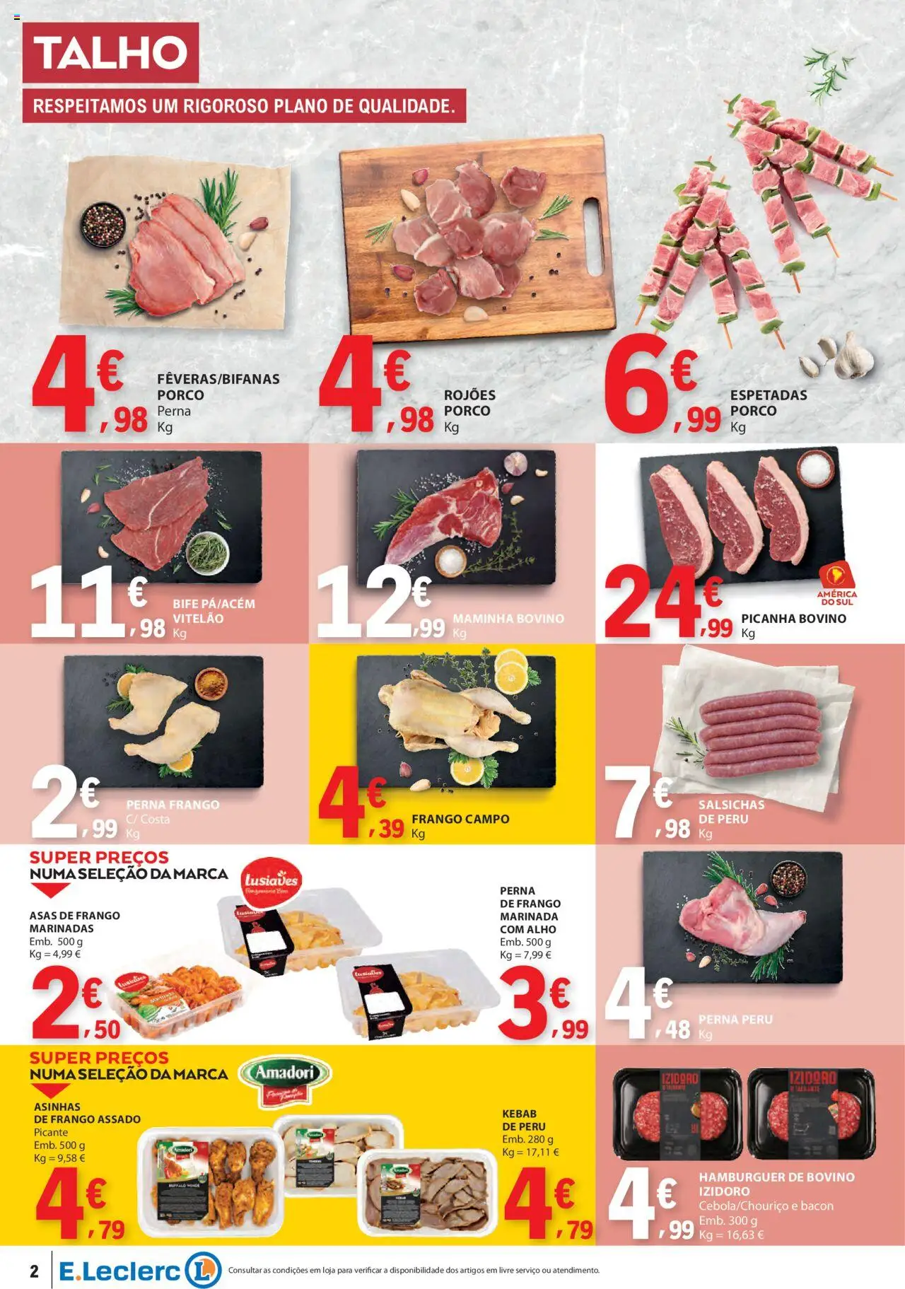 E.Leclerc folheto │ válido de 07.08.2025 | Página: 2 | Produtos: Bacon, Frango, Peru, Hambúrguer