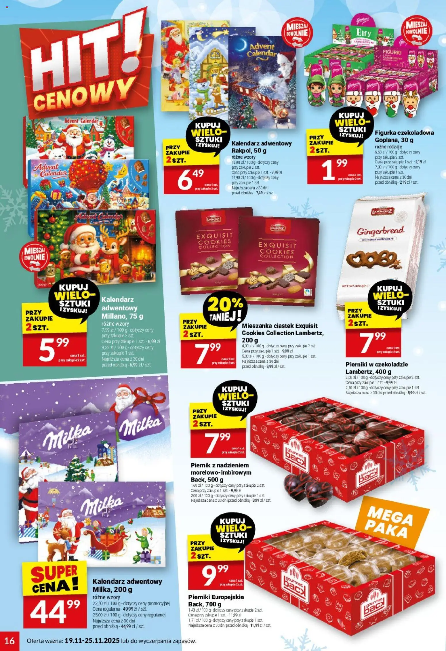 Twój Market Gazetka od 19.11.2025 | Strona: 16 | Produkty: Pierniki, Piernik, Kalendarz, Milka
