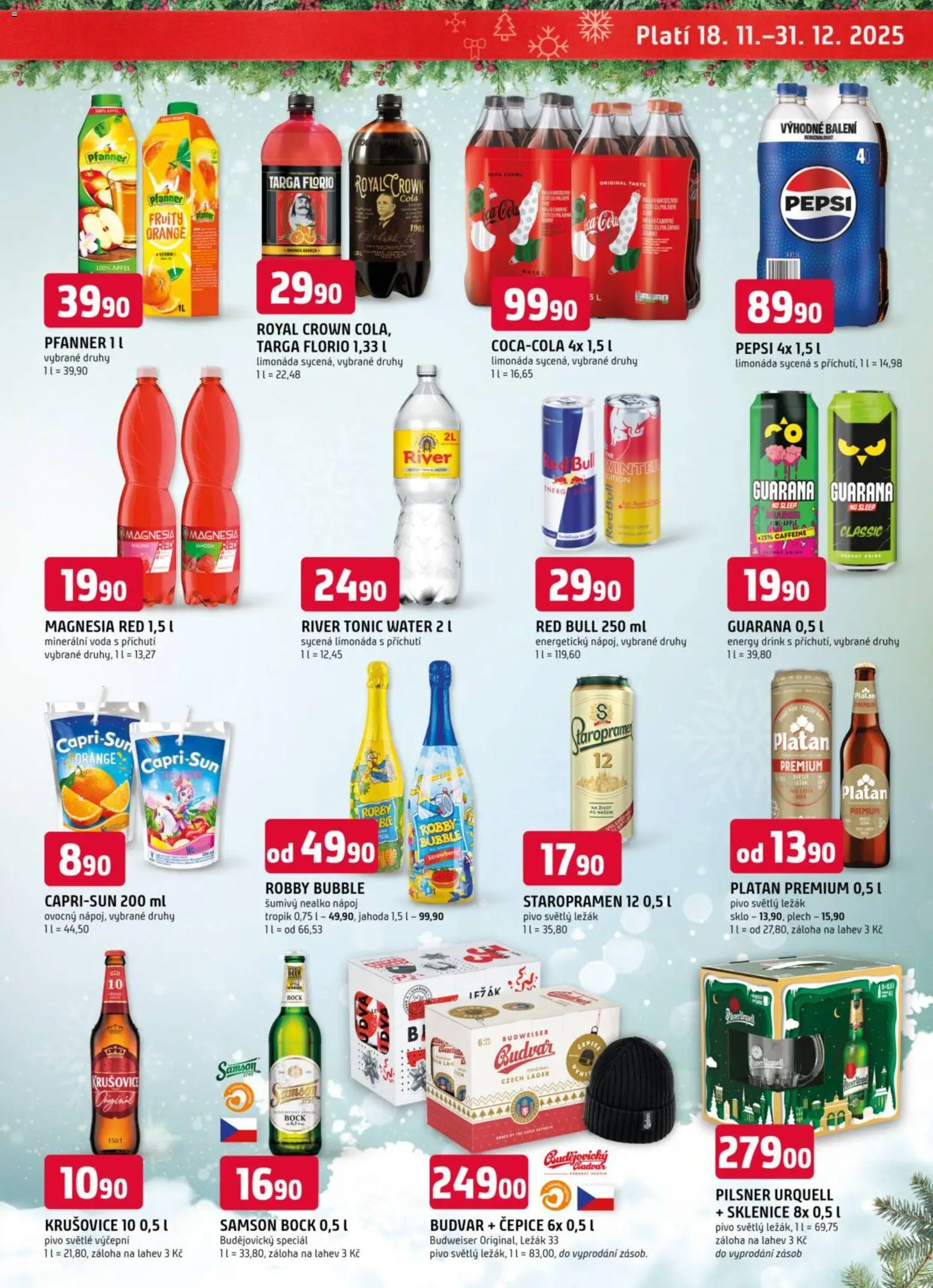 Trefa leták od 10.12.2025 | Strana: 13 | Produkty: Čepice, Tonic Water, Red Bull, Láhev