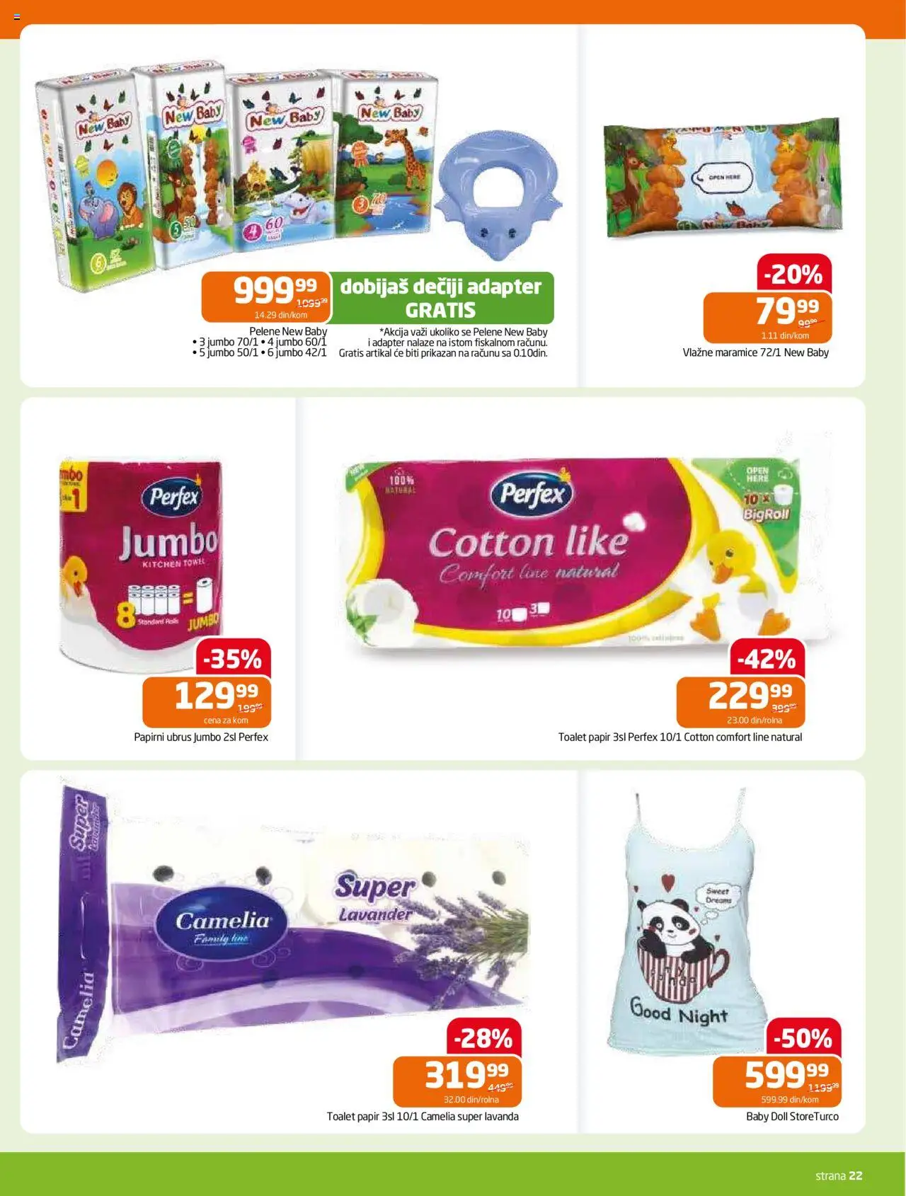 Gomex katalog - važi od 18.06.2025 | Strana: 22 | Proizvode: Toalet papir, Adapter, Vlažne maramice, Pelene