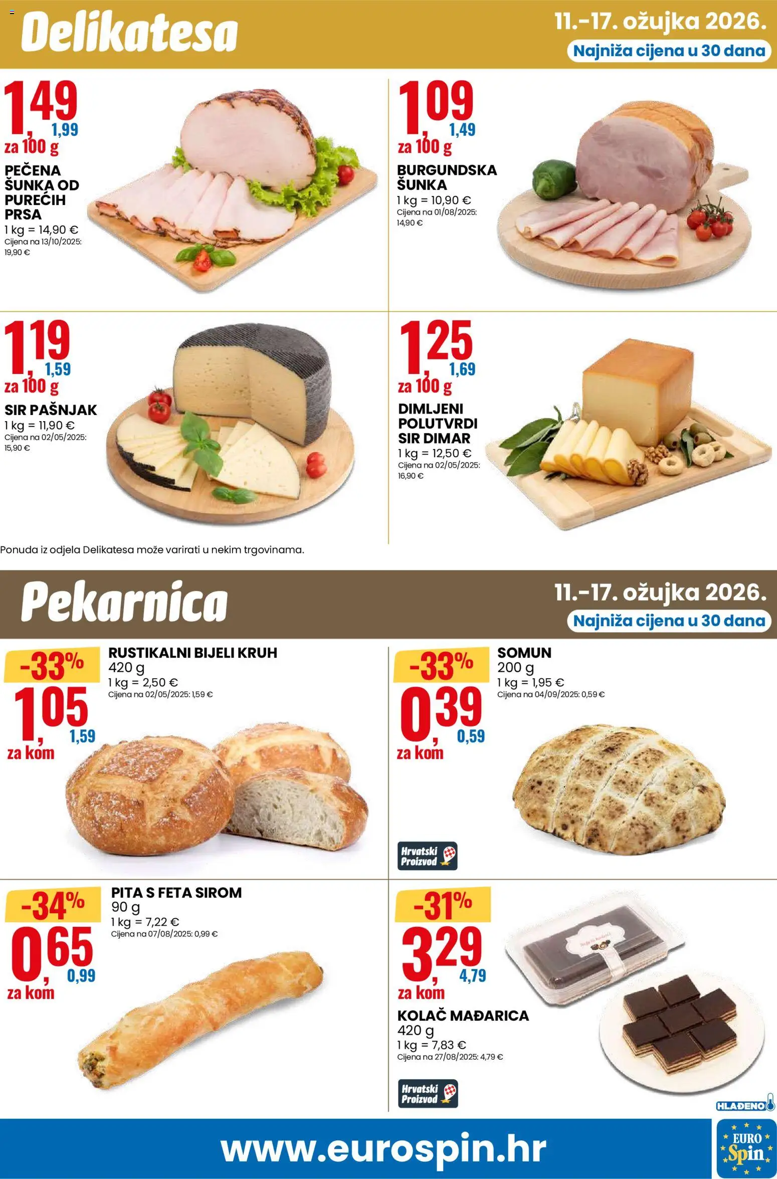 Eurospin katalog | vrijedi od 11.03.2026 | Stranica: 9 | Proizvodi: Somun, Feta, Kruh, Šunka