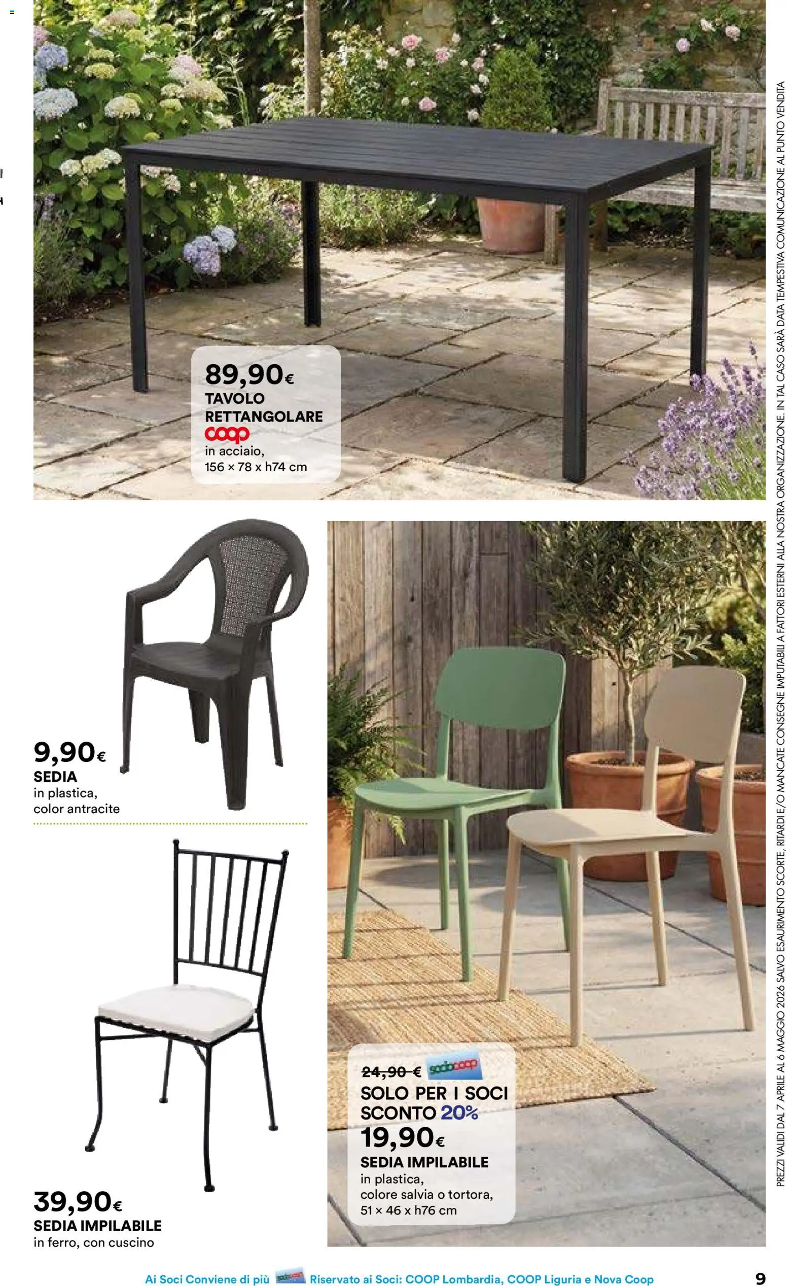 Volantino Ipercoop del 07.04.2026 | Pagina: 9 | Prodotti: Data, Cuscino, Tavolo, Sedia