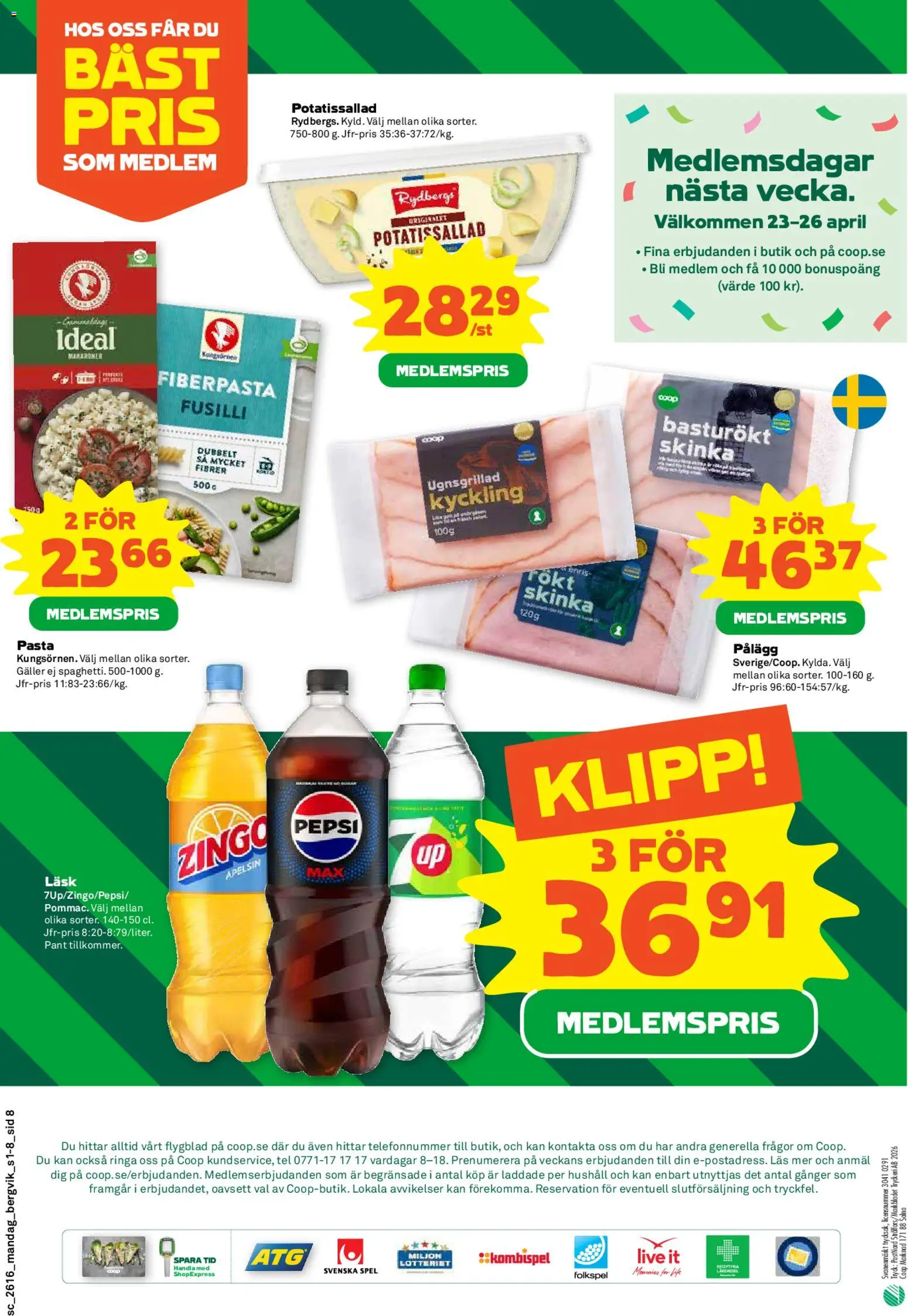 Stora Coop reklamblad aktuell från 13.04.2026 | Sida: 8 | Produkter: Potatissallad, Zingo, Pepsi, Pasta