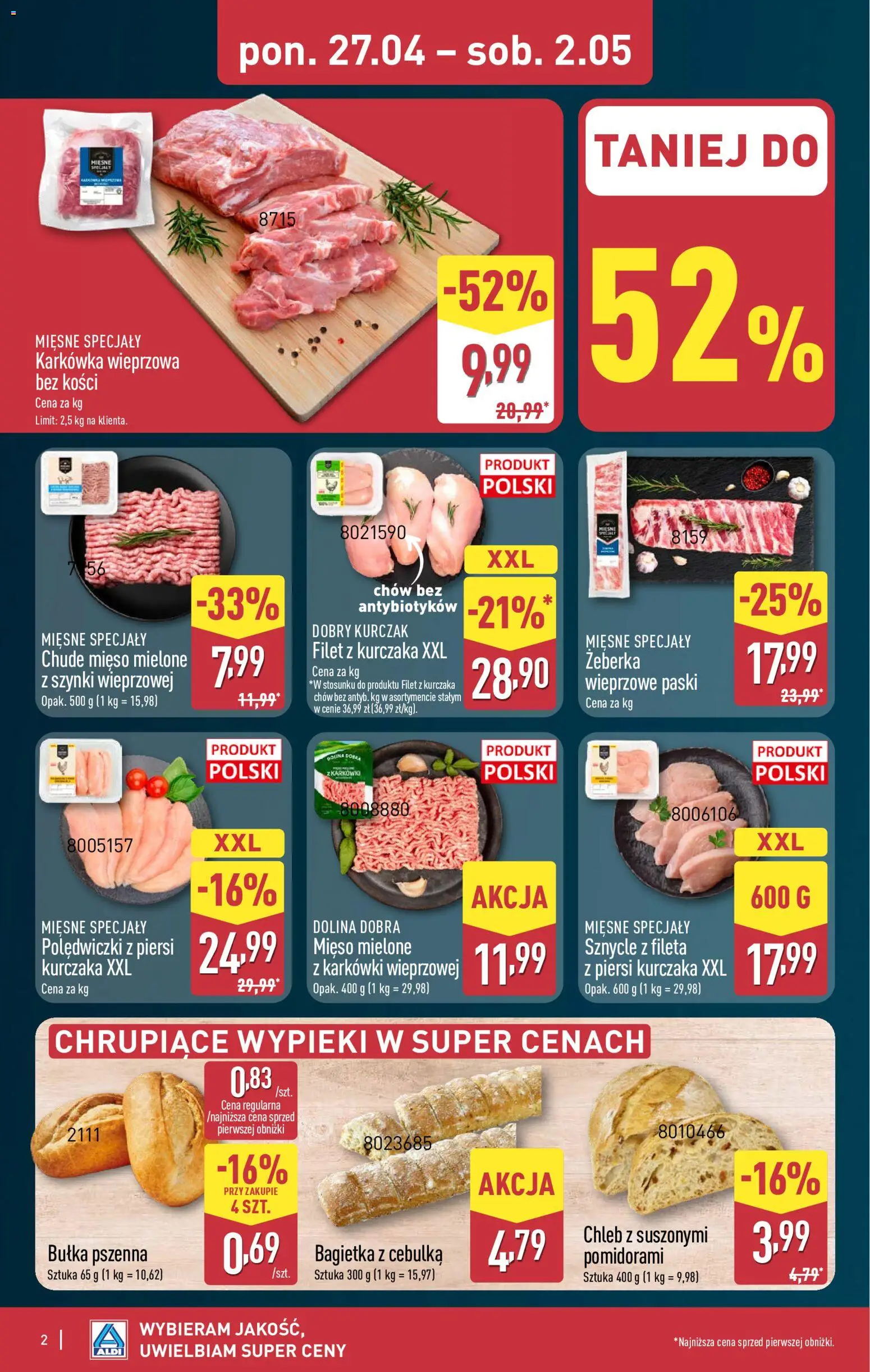 Aldi gazetka - Sezon na grill od 27.04.2026 | Strona: 2 | Produkty: Kurczak, Karkówka wieprzowa, Mięso, Filet z kurczaka