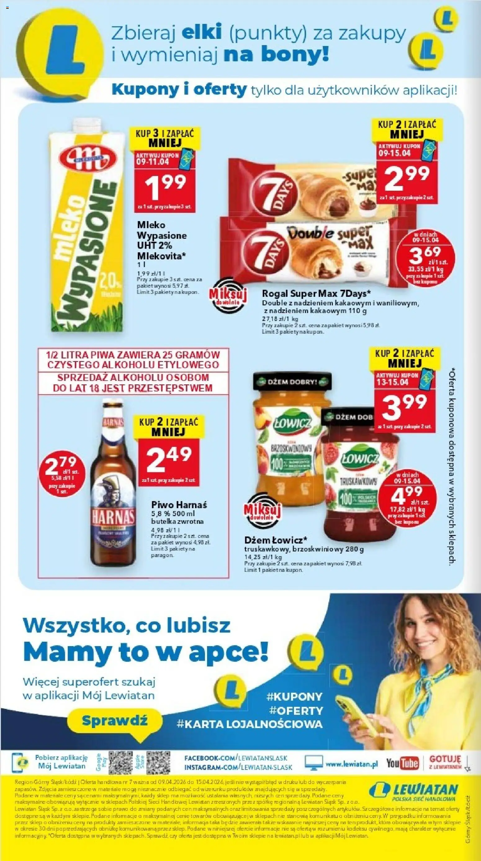 Lewiatan gazetka - Katowice od 09.04.2026 | Strona: 8 | Produkty: Mleko wypasione, Mleko, Harnaś, Piwo