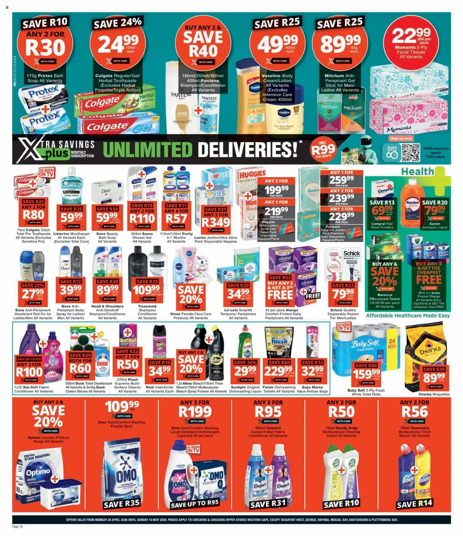 New Checkers catalogue – valid from 20.04.2026 | Page: 10 | Products: Cistern, Cream, Mouthwash, Dishwashing liquid