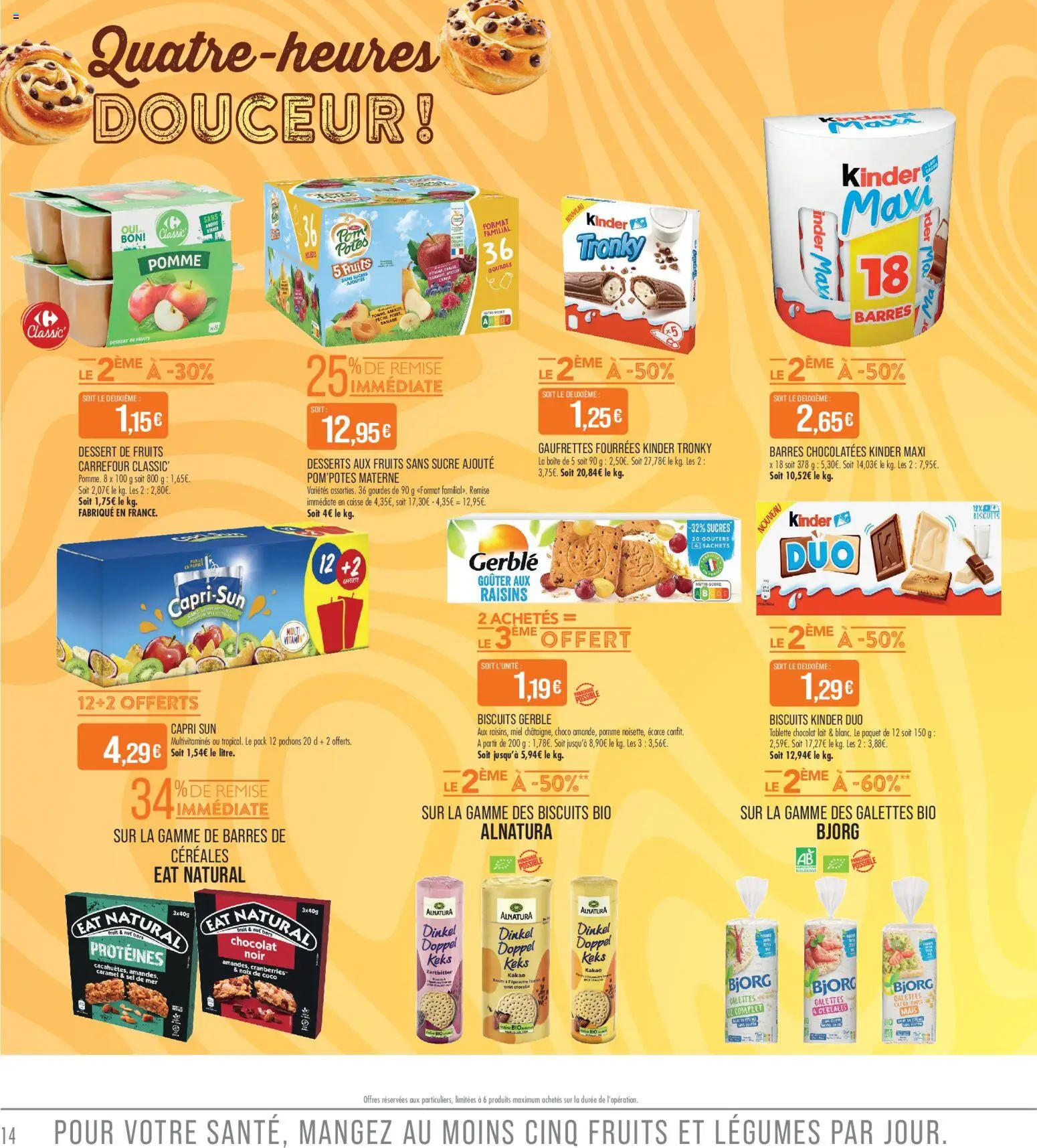 {H1} | Page: 14 | Produits: Noix de coco, Pommes, Céréales, Biscuits