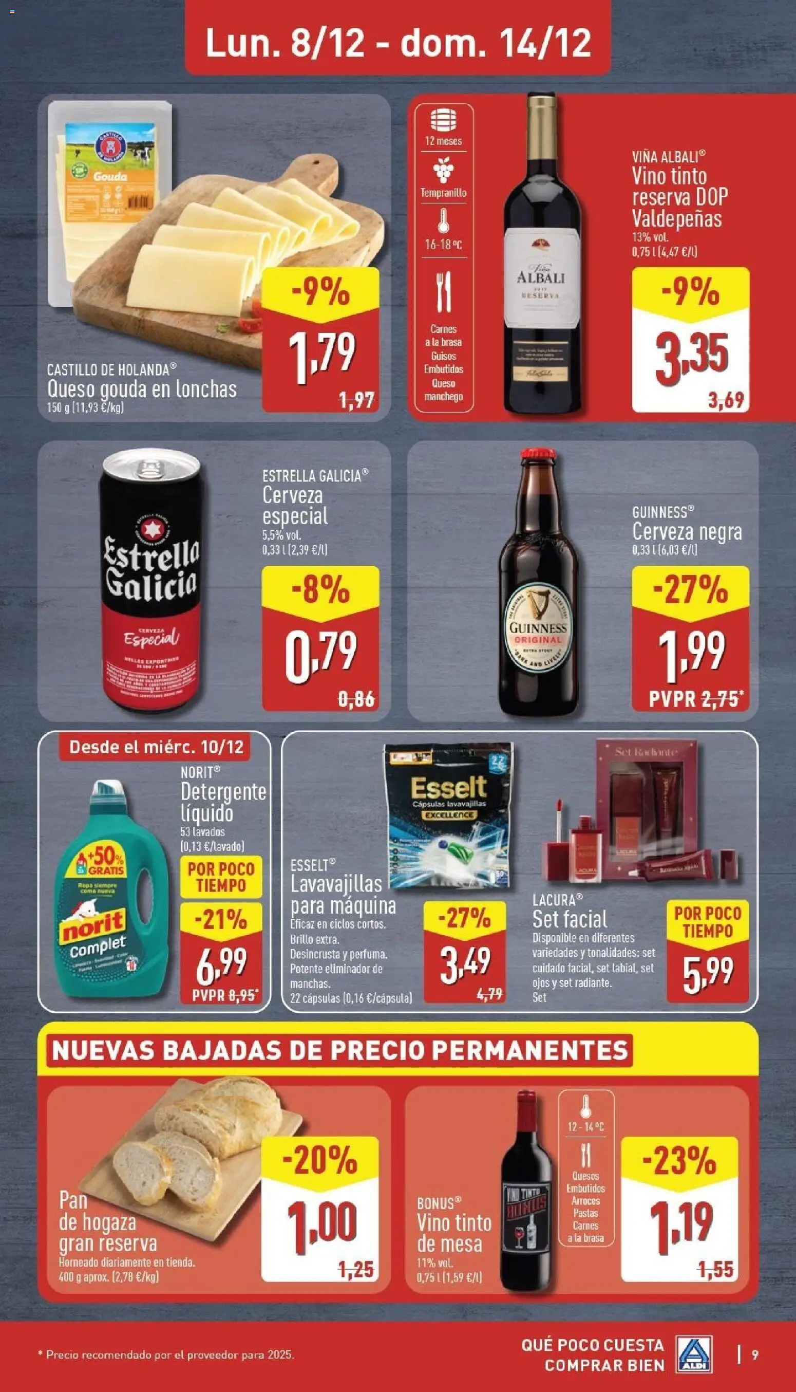 Aldi folleto Canarias │ válido desde el 08.12.2025 | Página: 9 | Productos: Queso, Detergente líquido, Lavavajillas, Mesa