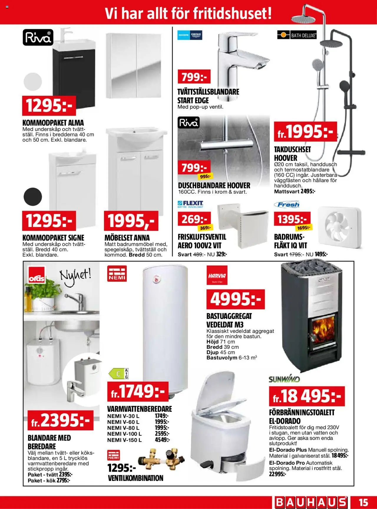 Bauhaus reklamblad aktuell från 26.06.2025 | Sida: 15 | Produkter: Fläkt, Tvättställ