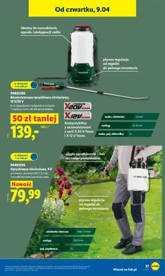 Pogląd oferty "PARKSIDE Opryskiwacz ciśnieniowy, 4 V, w zestawie: przewód USB-C (1,5 m), 2 nasadki dyszowe i pasek na ramię" - ważna od 07.04.2026 | Strona: 45 | Produkty: Opryskiwacz, Pasek