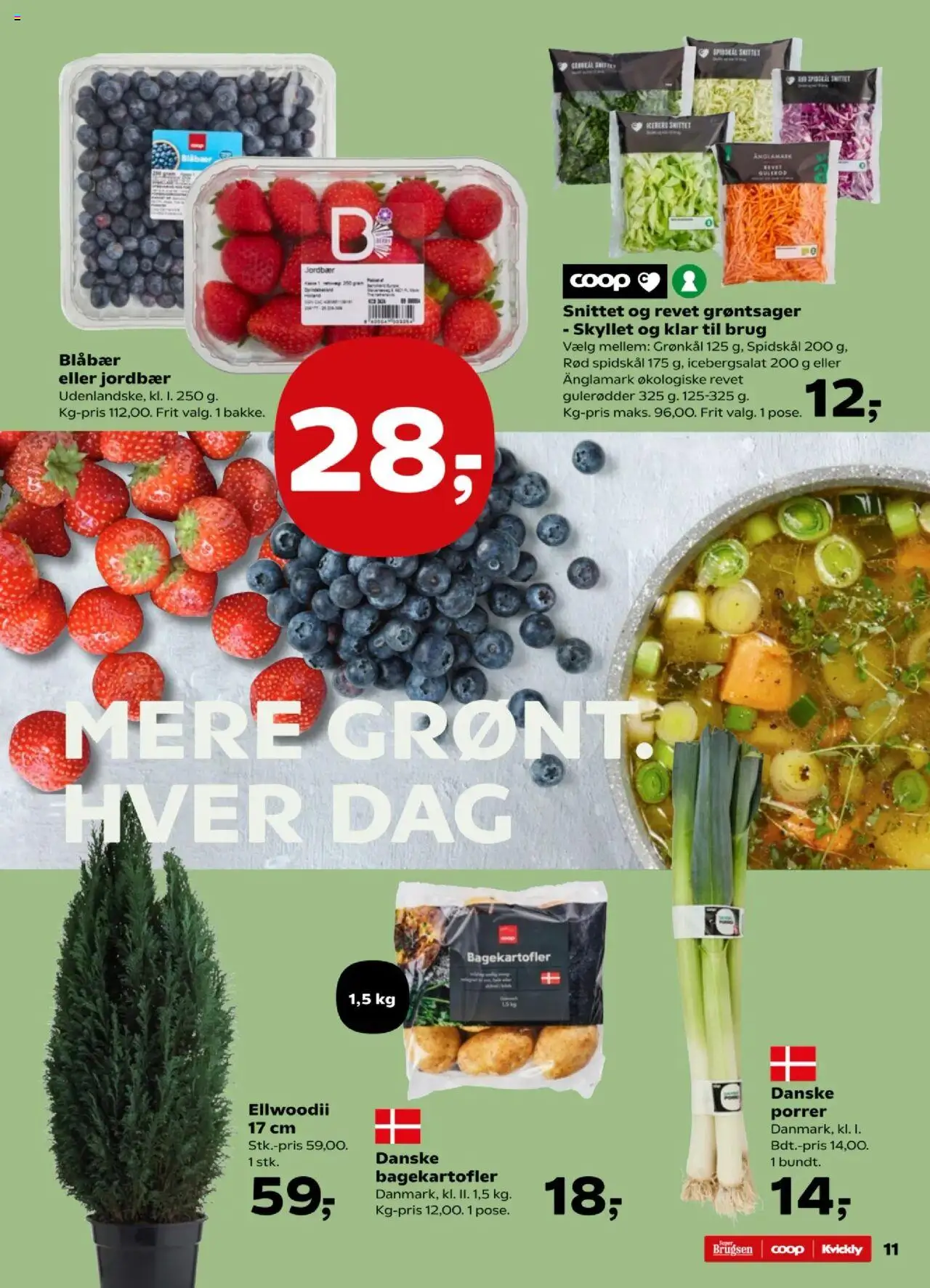 Super Brugsen tilbudsavis – gyldig fra 17.10.2025 | Side: 11 | Produkter: Jordbær, Porrer, Grønkål, Icebergsalat