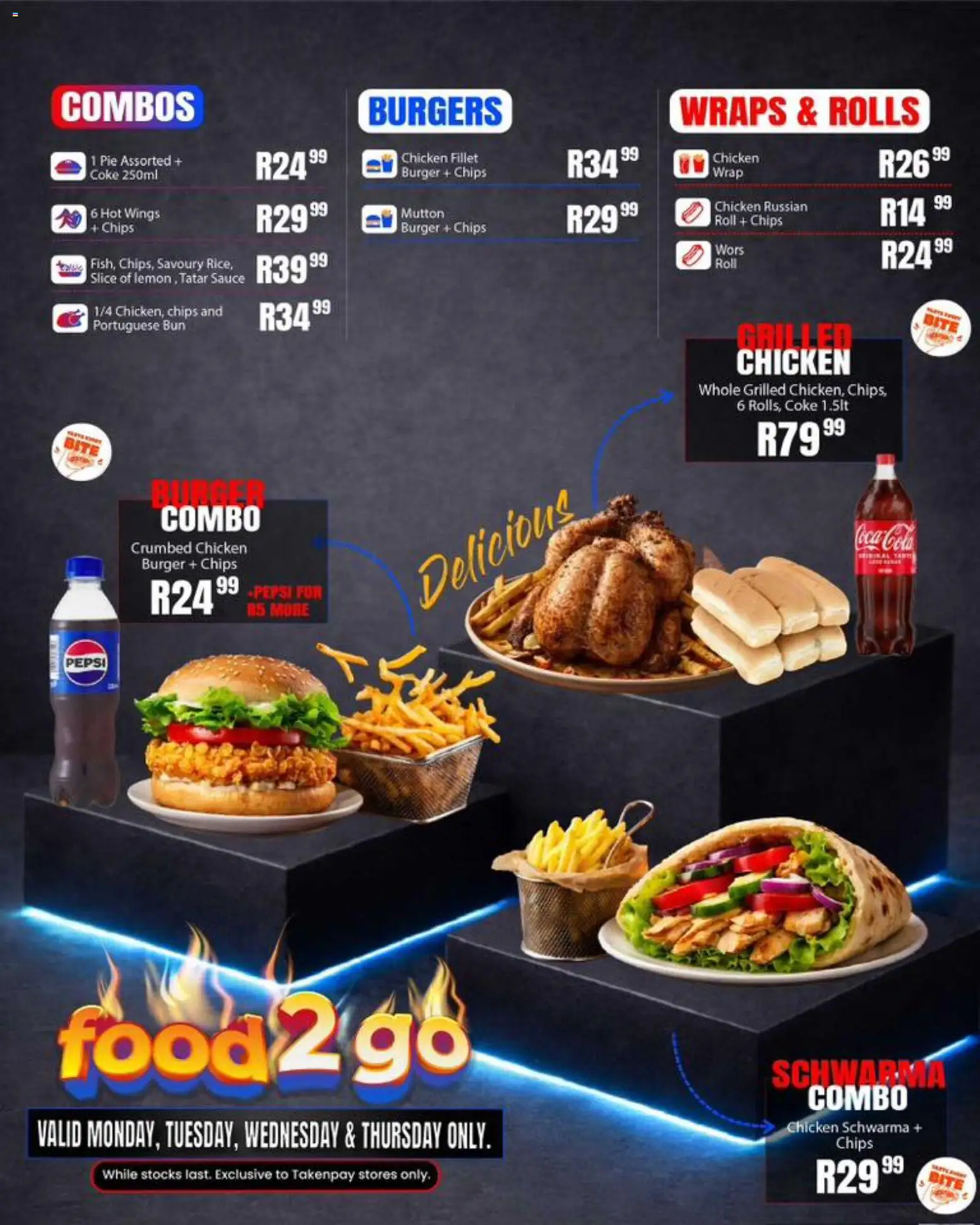 New Take n Pay catalogue – valid from 23.03.2026 | Page: 35 | Products: Coke, Chicken, Burgers, Sauce