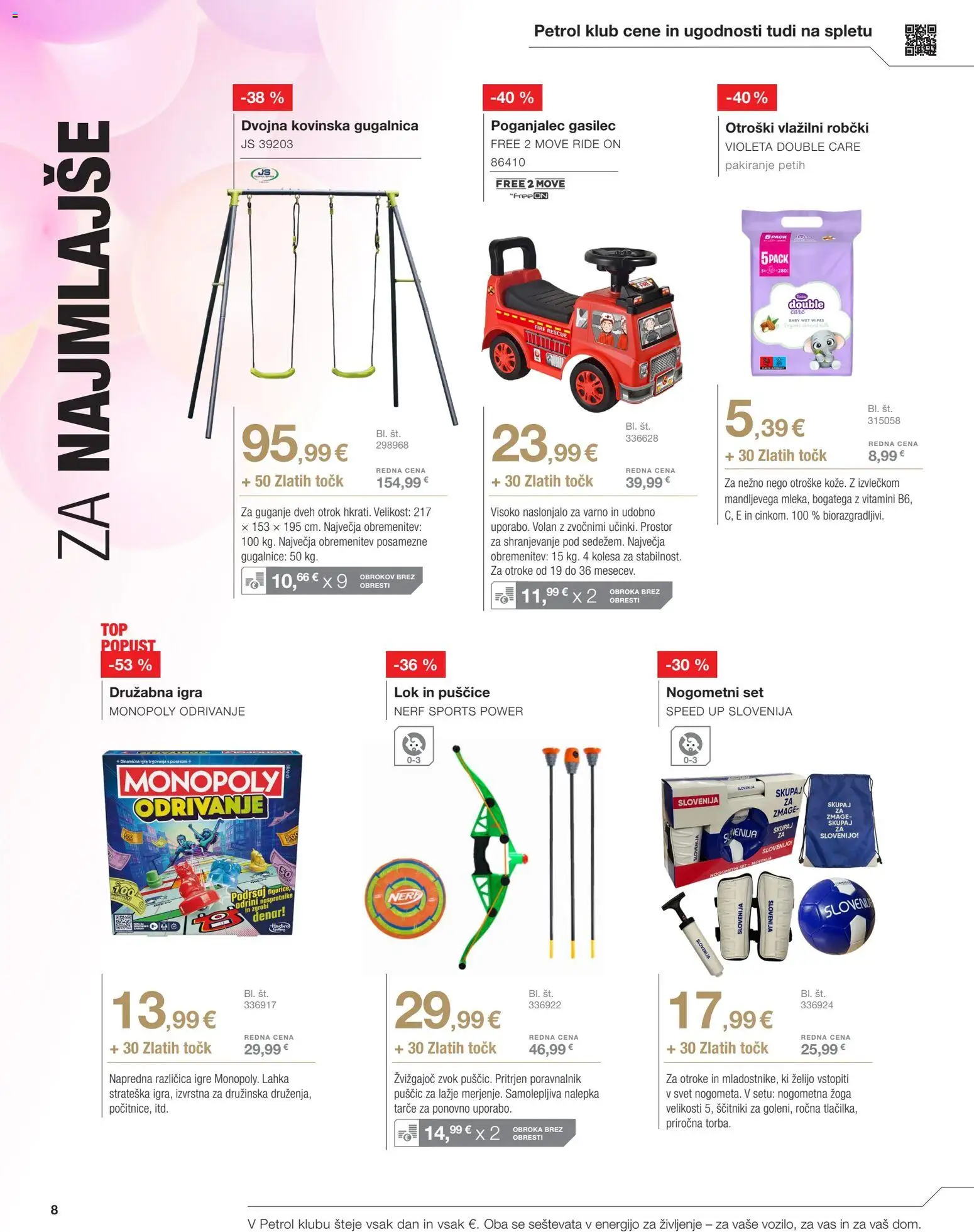 Novi Petrol katalog ponudbe – veljaven od 01.04.2026 | Stran: 8 | Izdelki: Igra, Gugalnica, Ščitniki, Vlažilni robčki