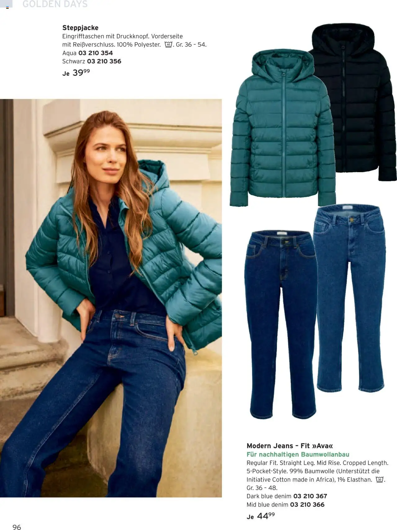 Katalog Tchibo Herbst – gültig ab 15.09.2025 | Seite: 96 | Produkte: Steppjacke, Jeans