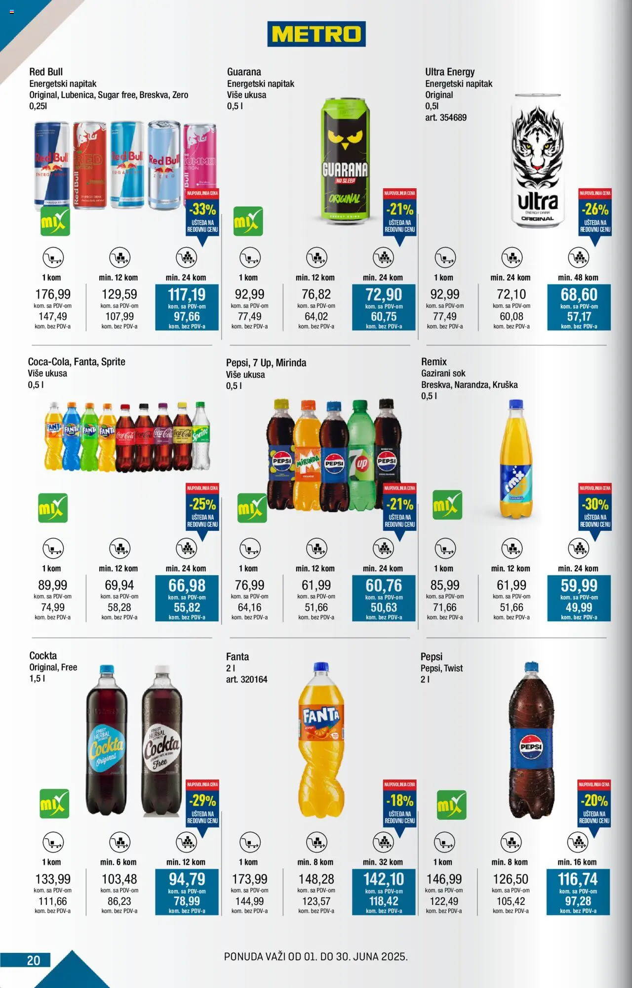 Metro katalog - važi od 01.06.2025 | Strana: 20 | Proizvode: Guarana, Sok, Red Bull, Pepsi