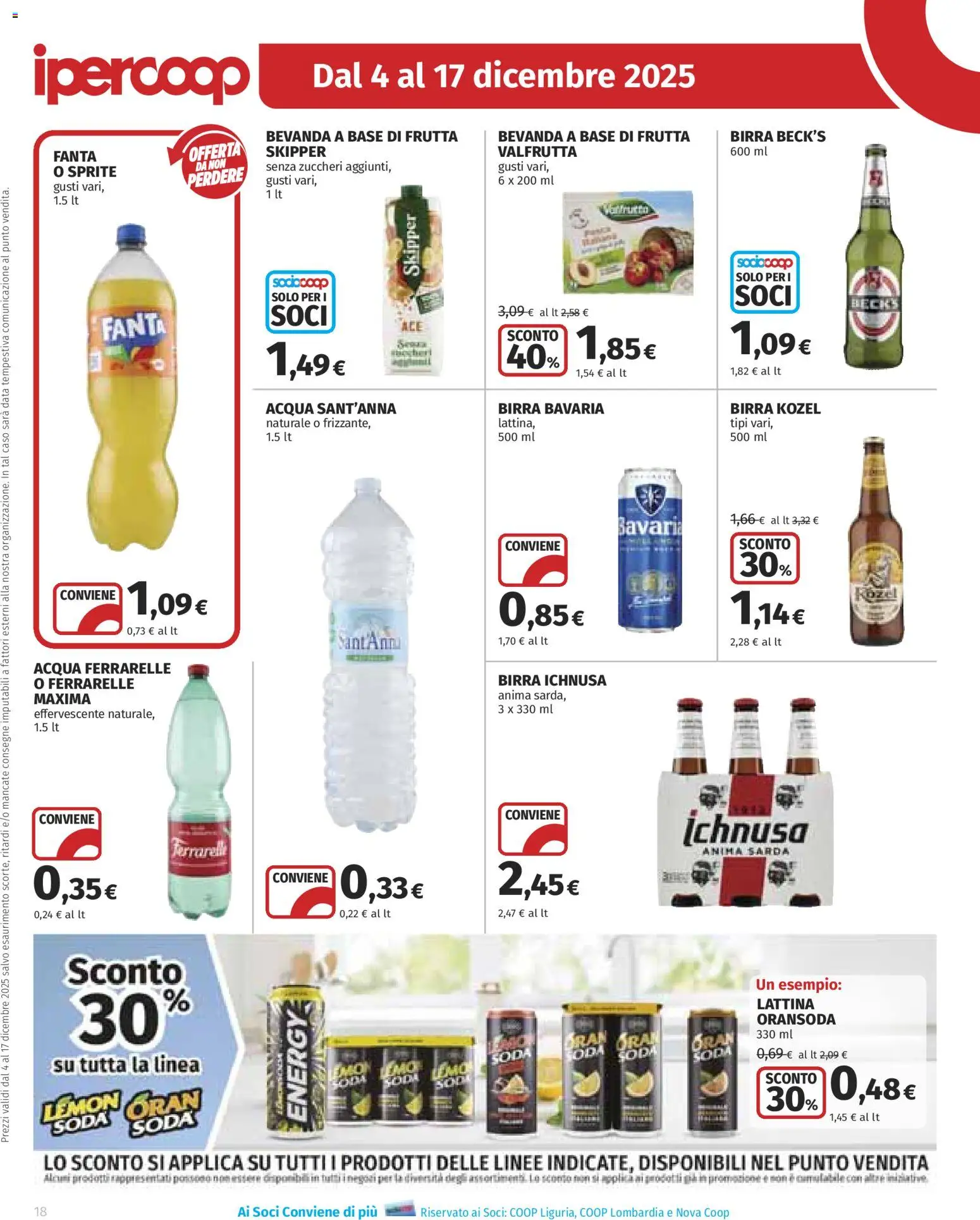 Volantino Ipercoop del 04.12.2025 | Pagina: 18 | Prodotti: Birra, Acqua, Frutta, Fanta